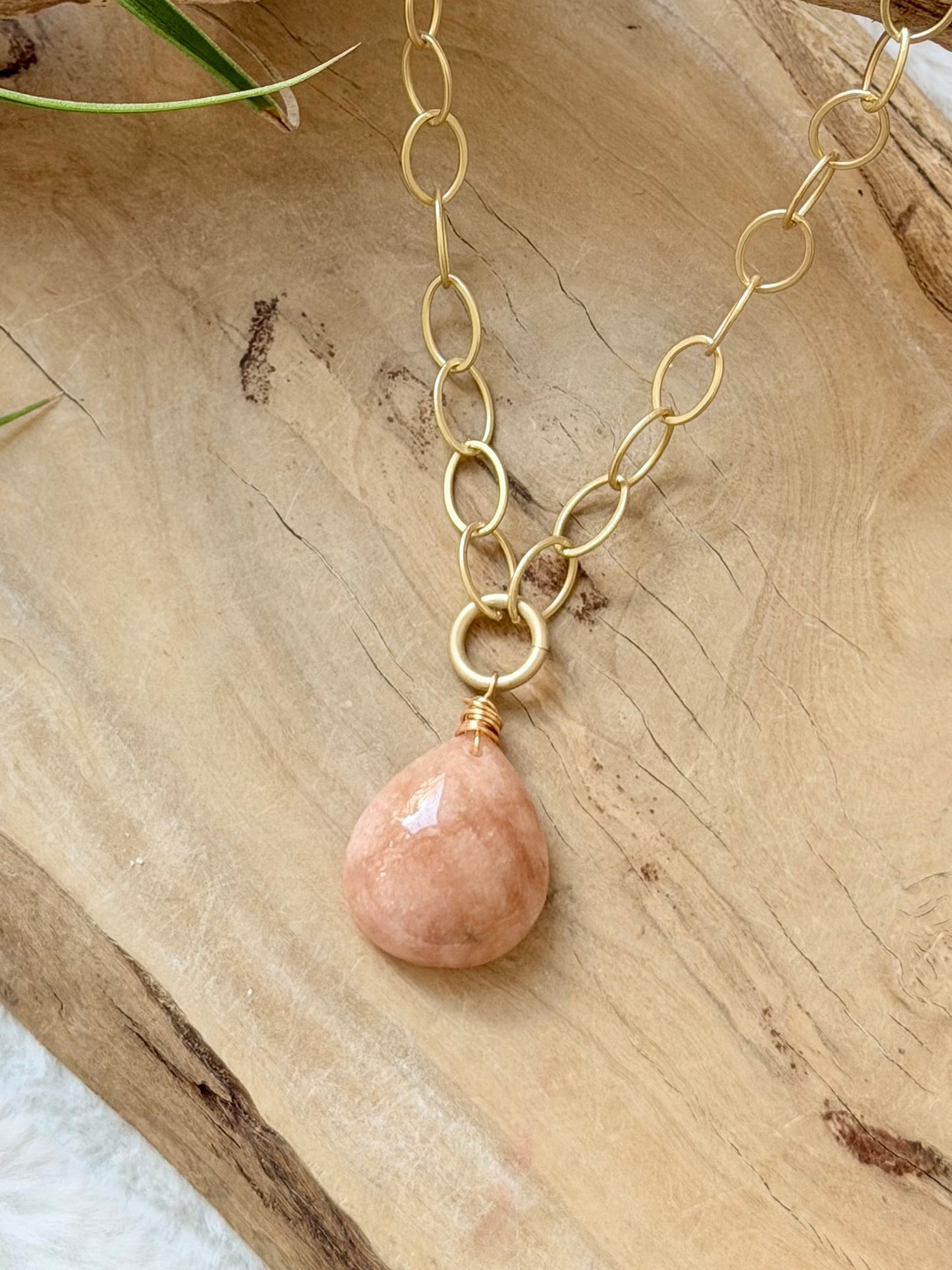 Morganite + Matte Gold Necklace