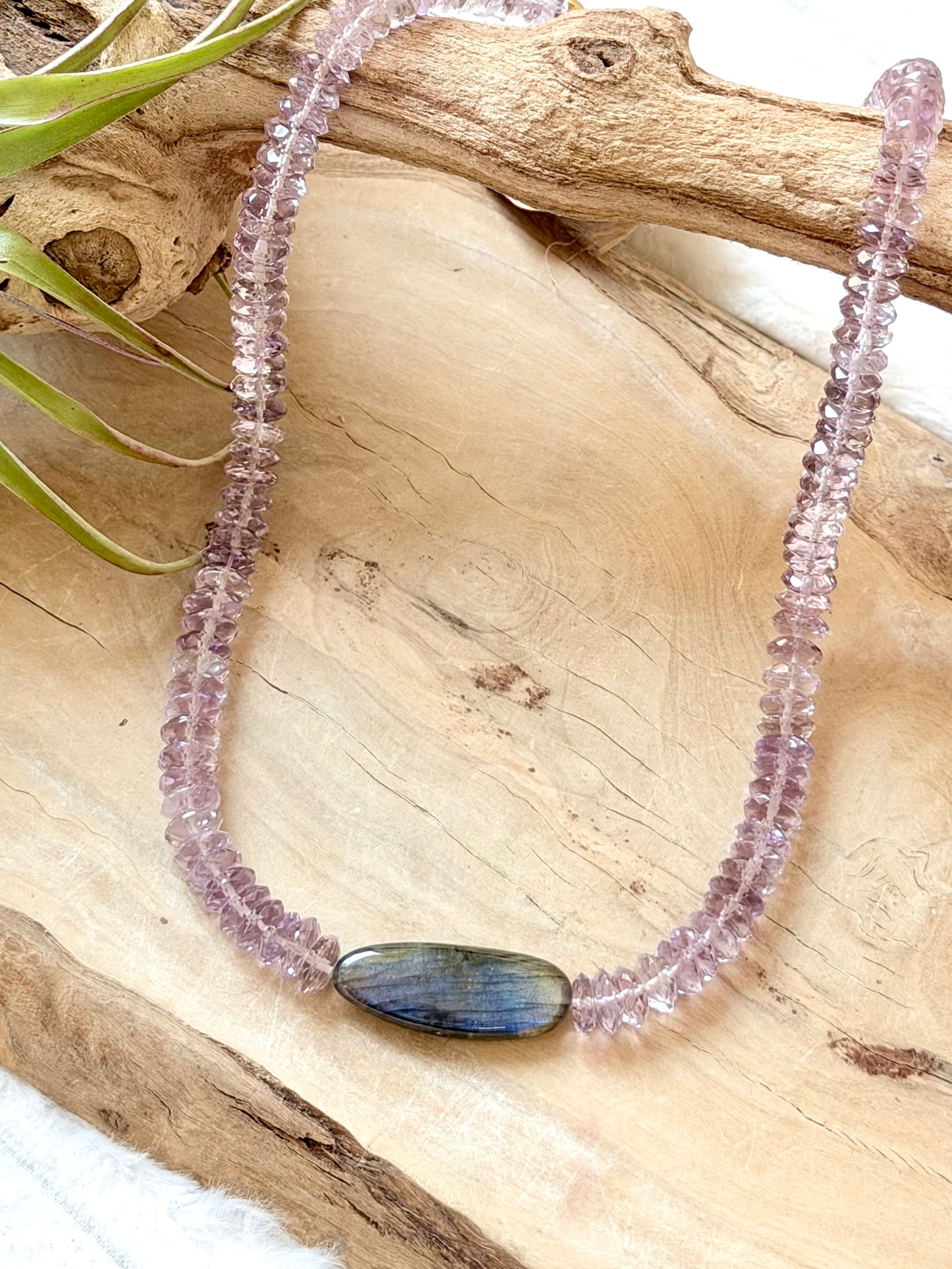 Pink Amethyst + Labradorite Chunky Necklace