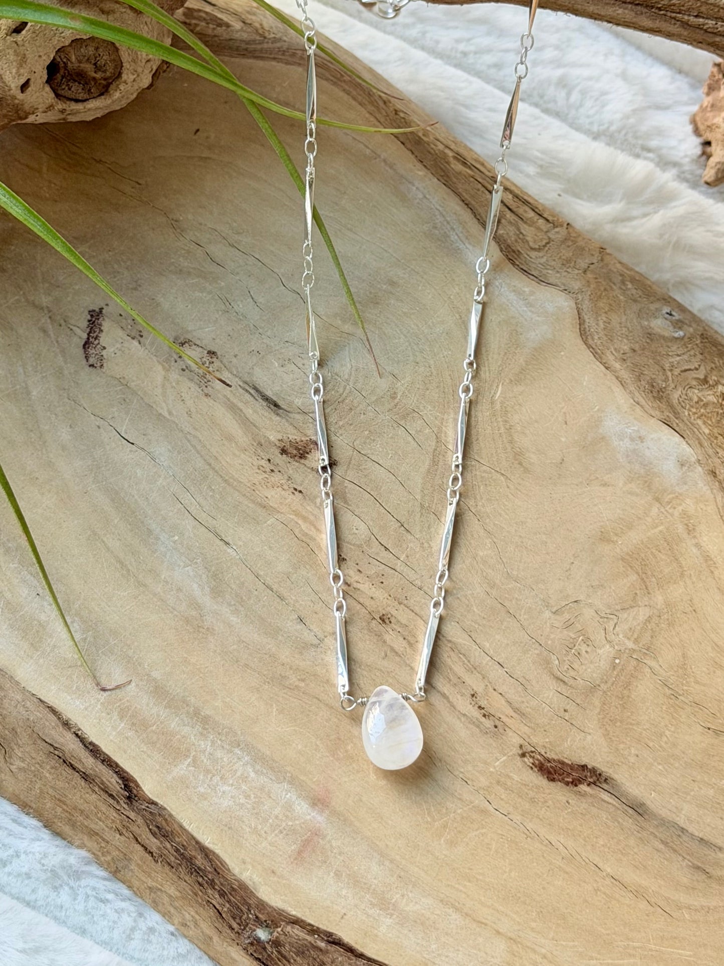 Rainbow Moonstone + Silver Necklace