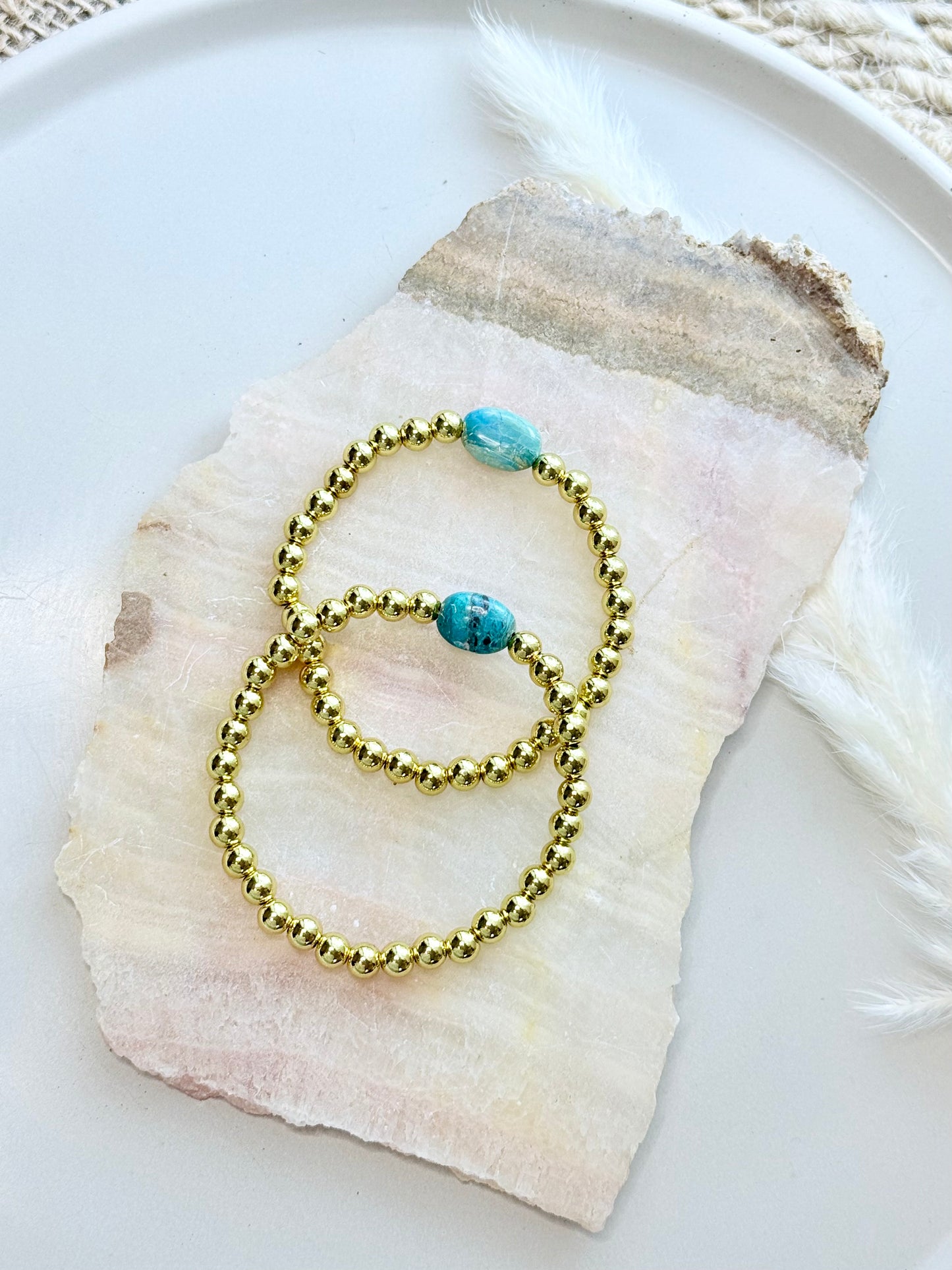 Blue Peruvian Opal + Gold Beaded Bracelet
