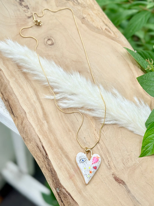 Graffiti Art Heart + Gold Necklace