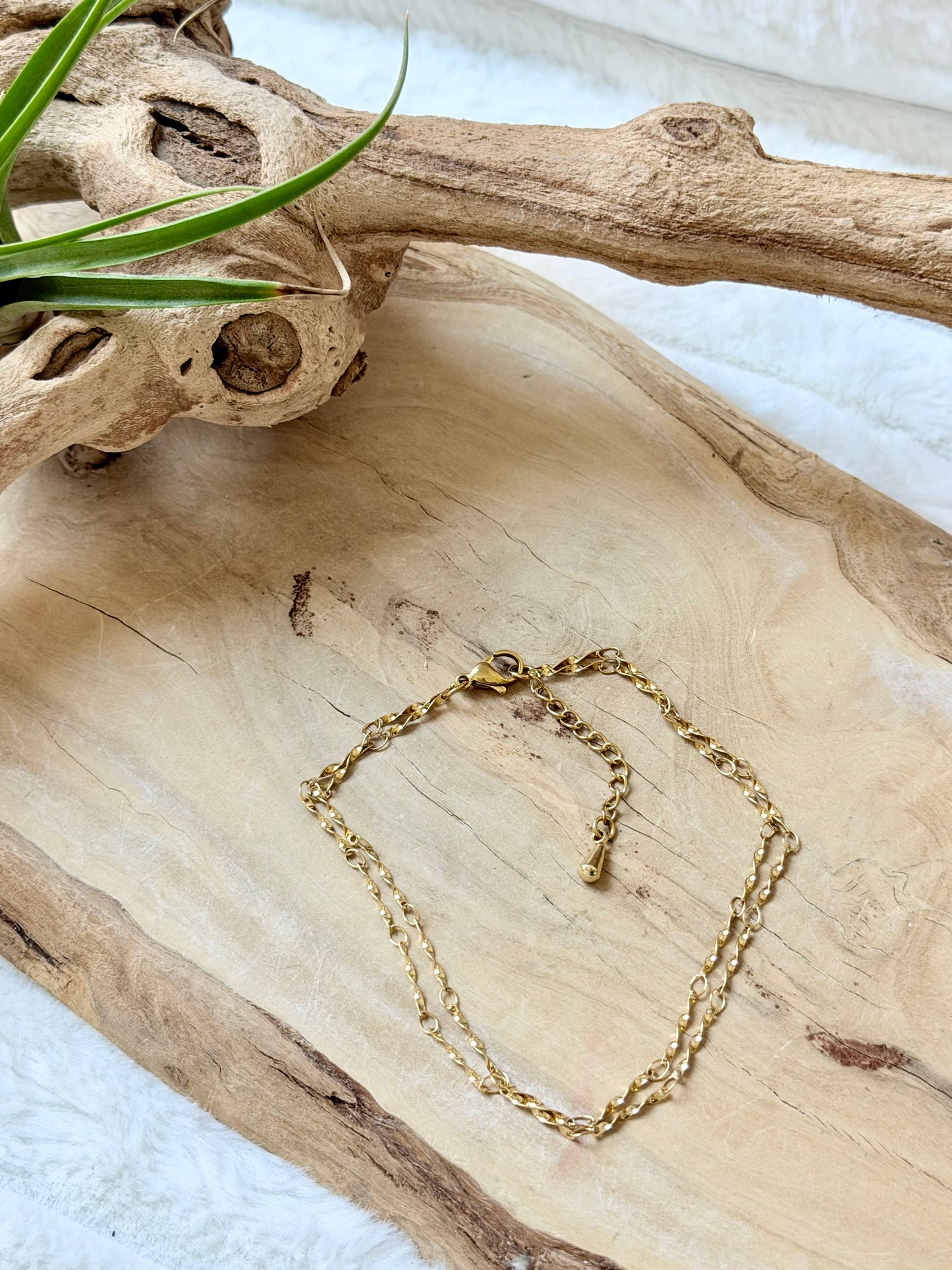 Gold Stainless Duet Anklet (Double Twisted Stick Chains)