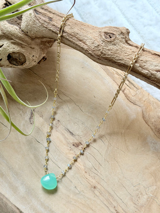 Chrysoprase + Labradorite Matte Gold Necklace