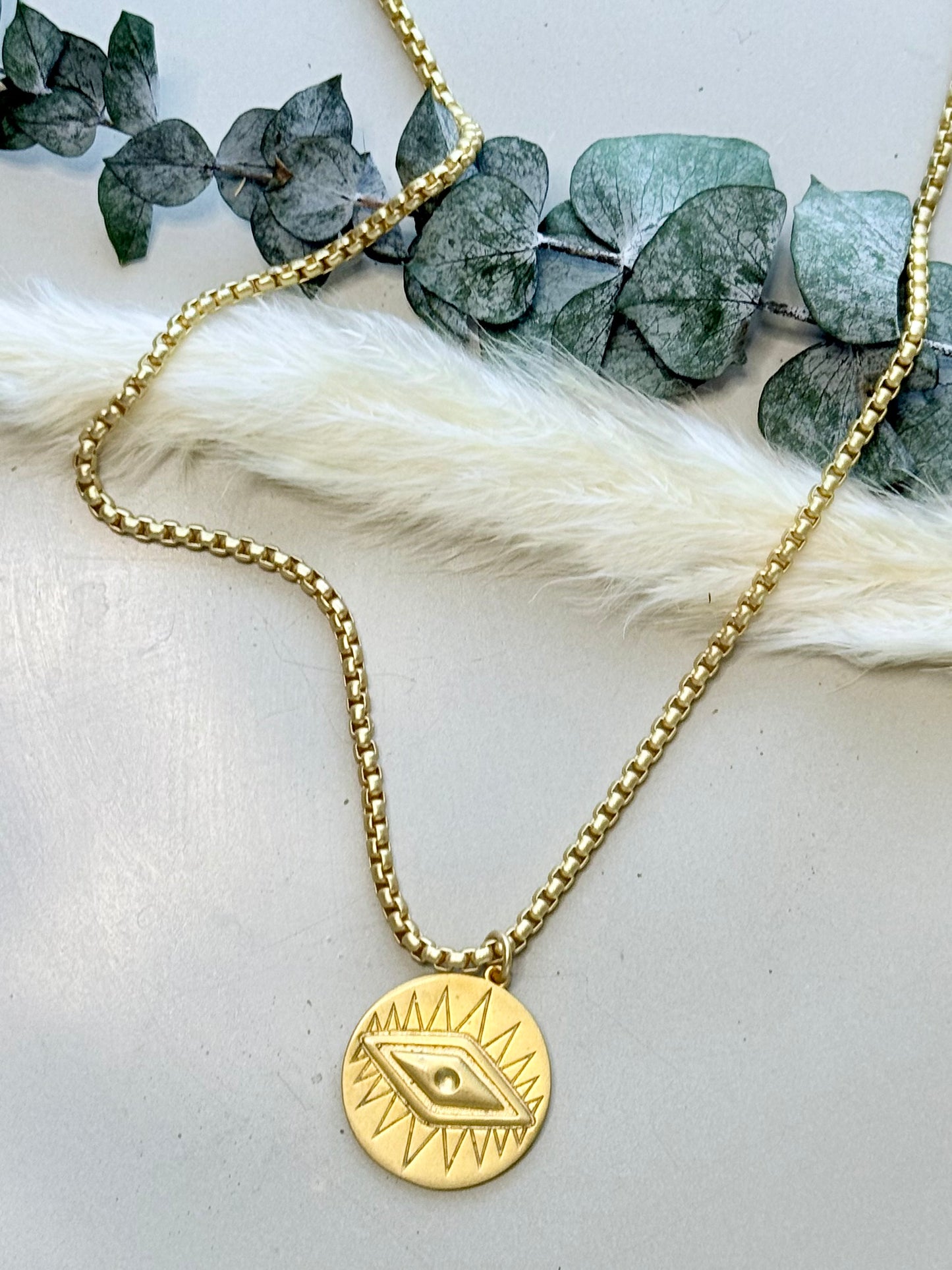 Matte Gold Evil Eye Necklace