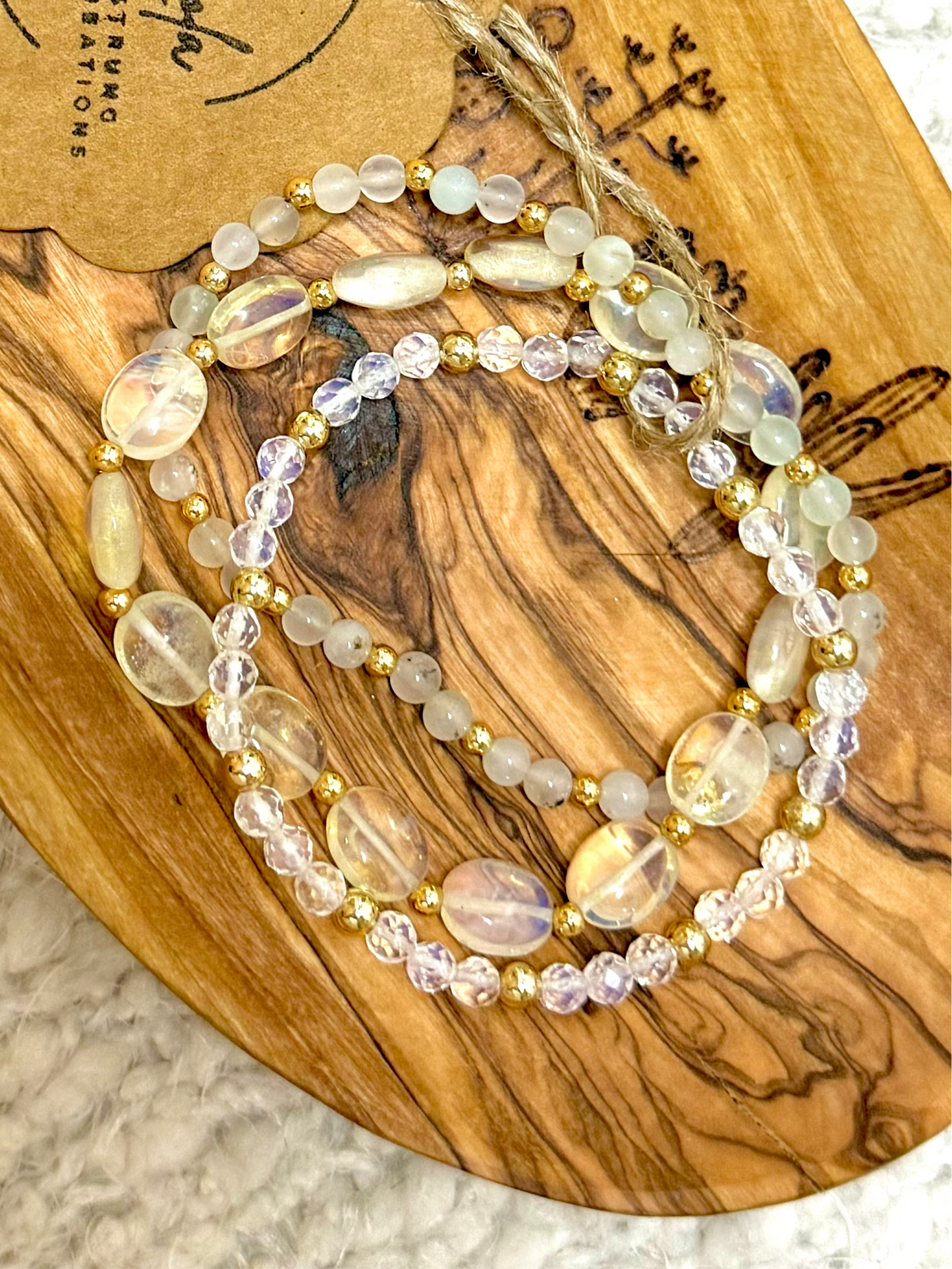 Chrysoprase + Opalite in Gold (3-stack)