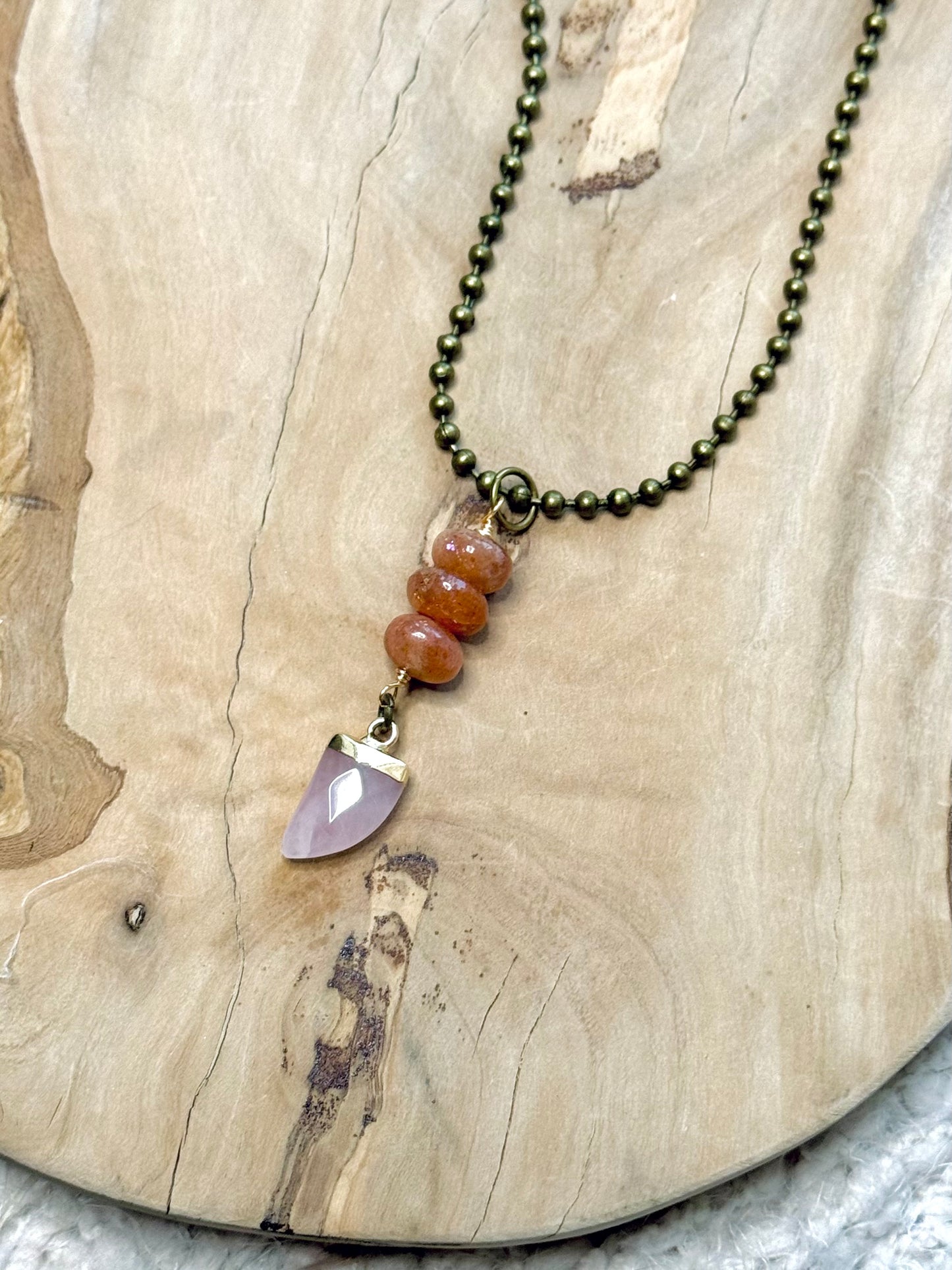 Sunstone + Rose Quartz Mixed Metal Boho Necklace