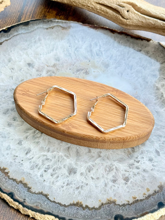 Gold Stainless Steel Geometric Hoops Earrings