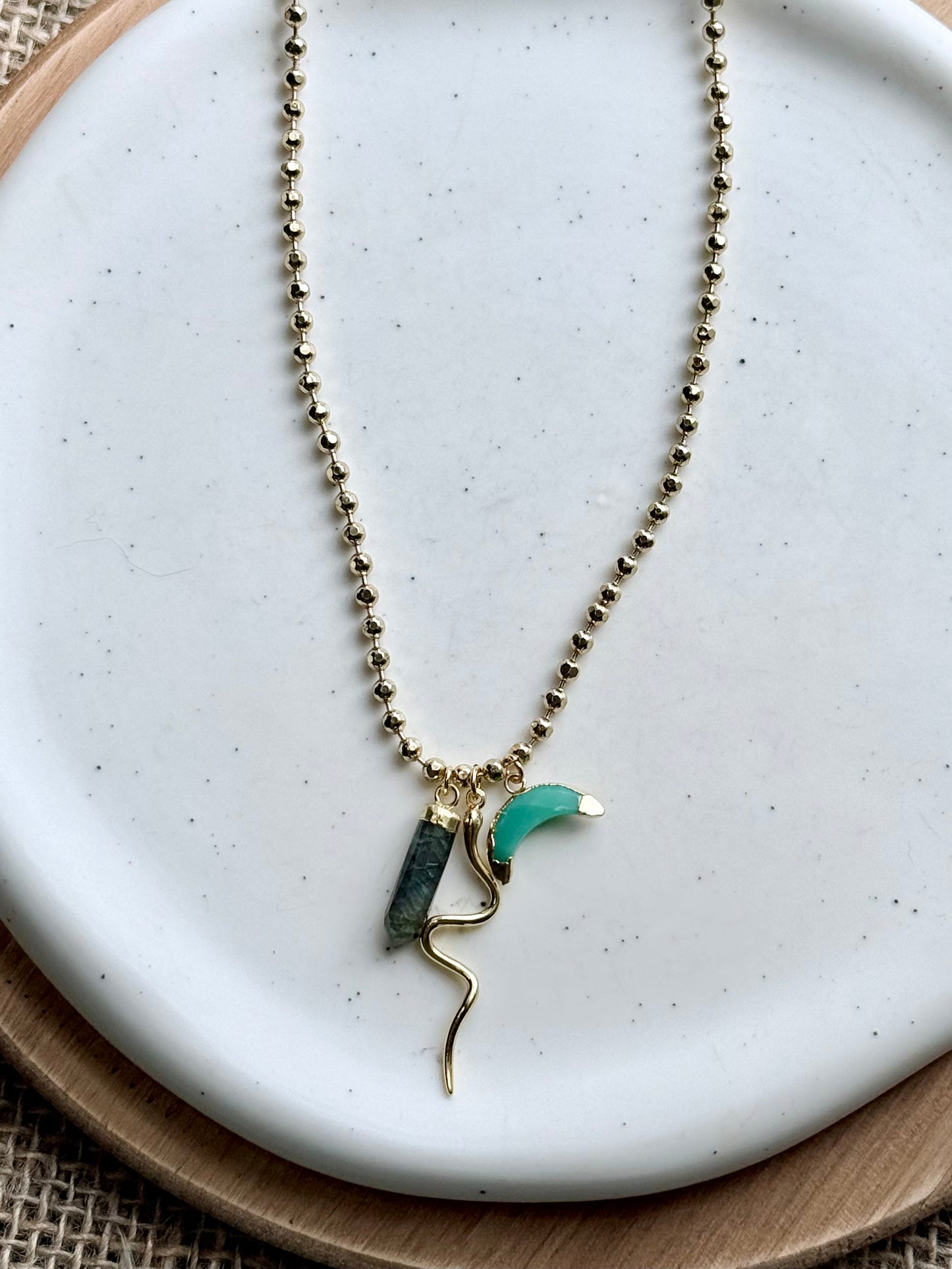 Chrysoprase + Labradorite Gold Snake Necklace