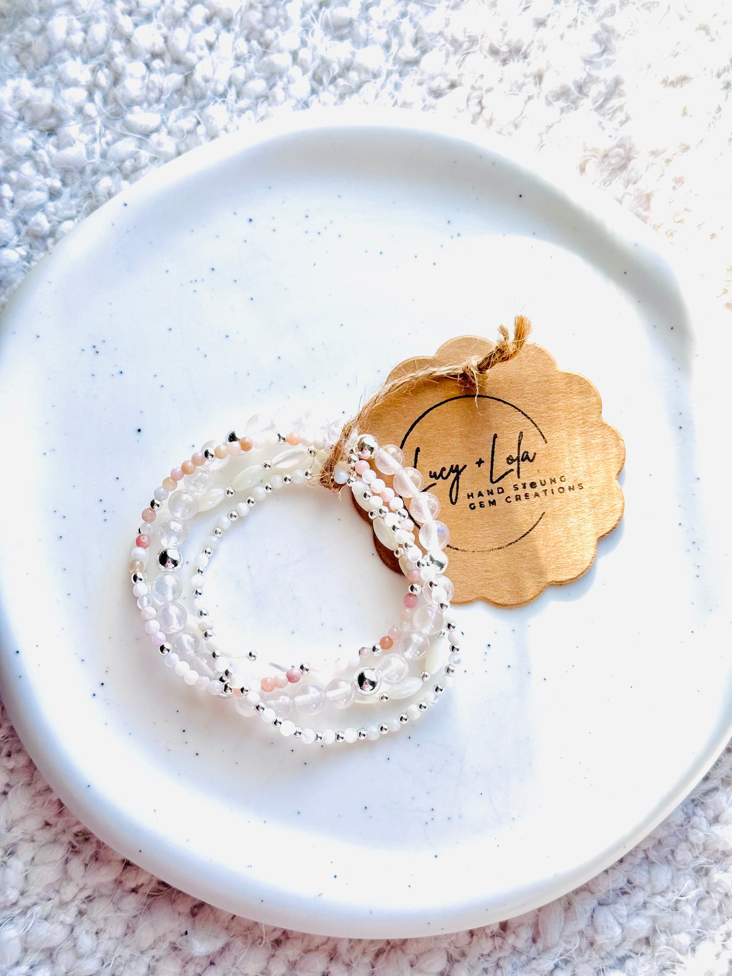 Cream + Pink in Silver (4-stack)