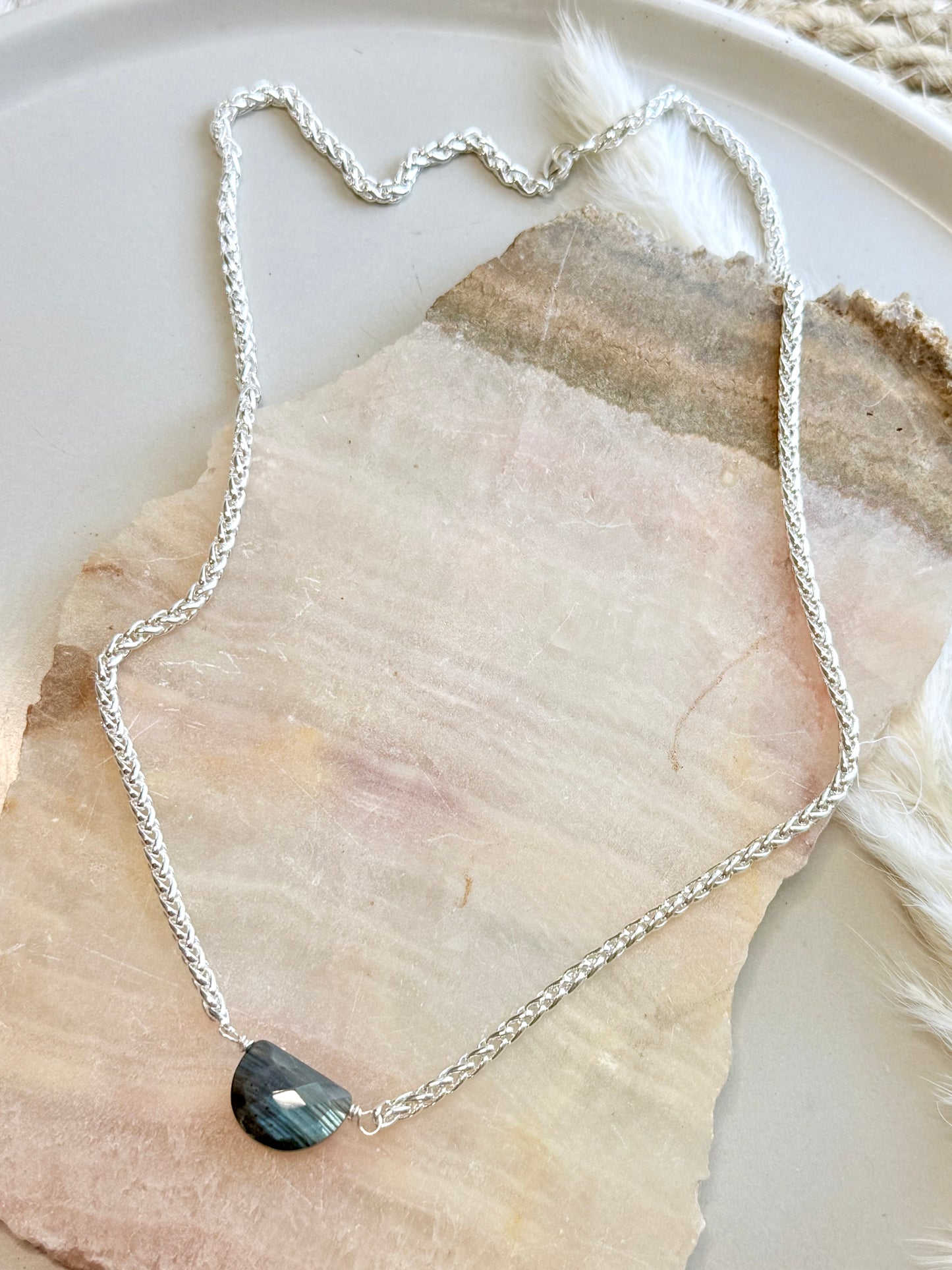 Labradorite + Silver Half Moon Necklace