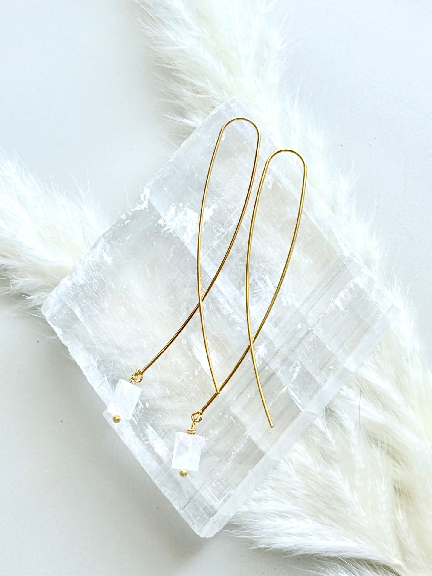 Moonstone + Gold Twister Threader Earrings