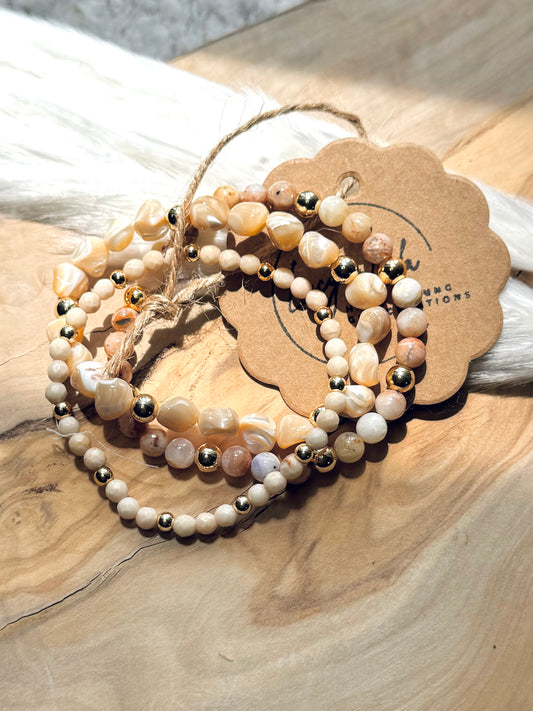 Opal + Mother of Pearl in Gold (3-stack)