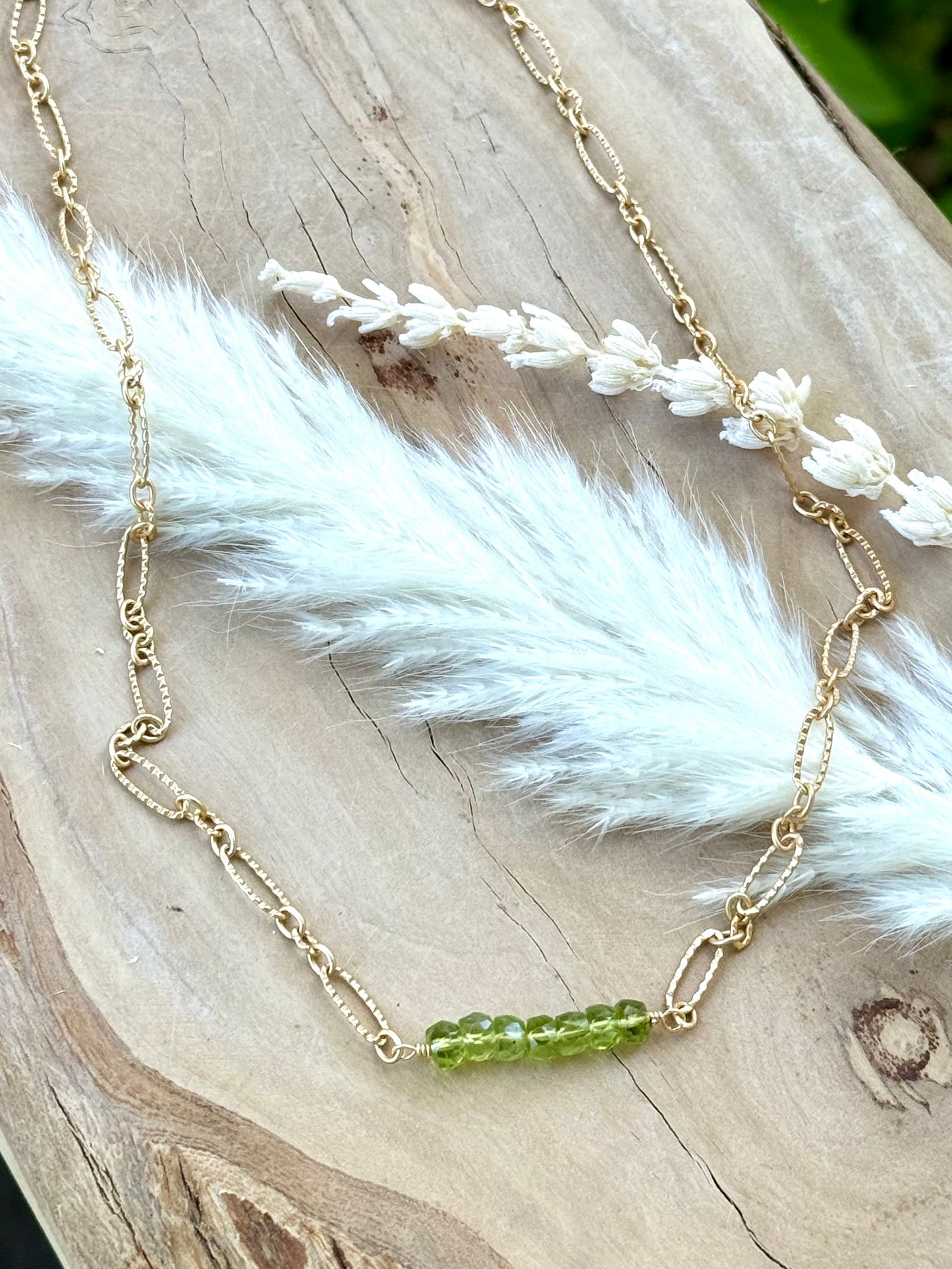 Peridot + Matte Gold Bar Necklace