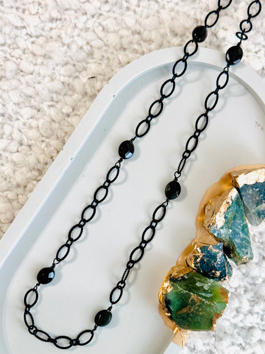 Matte Black + Rainbow Obsidian Necklace