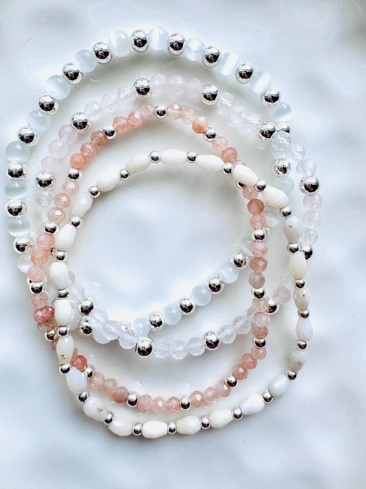 Pink + White in Silver (4-stack)