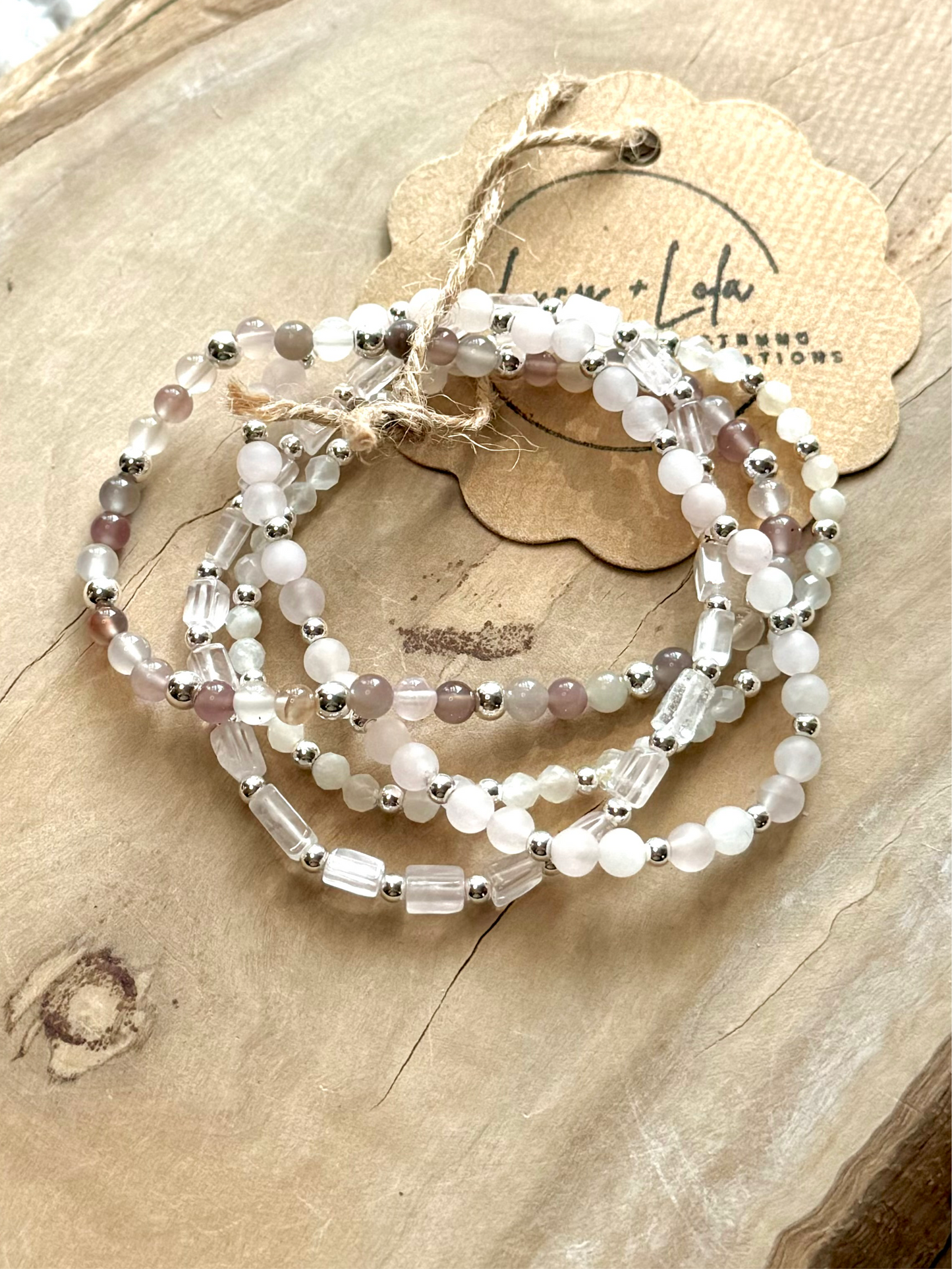 Light Pink + Gray in Silver Stack (4-stack)