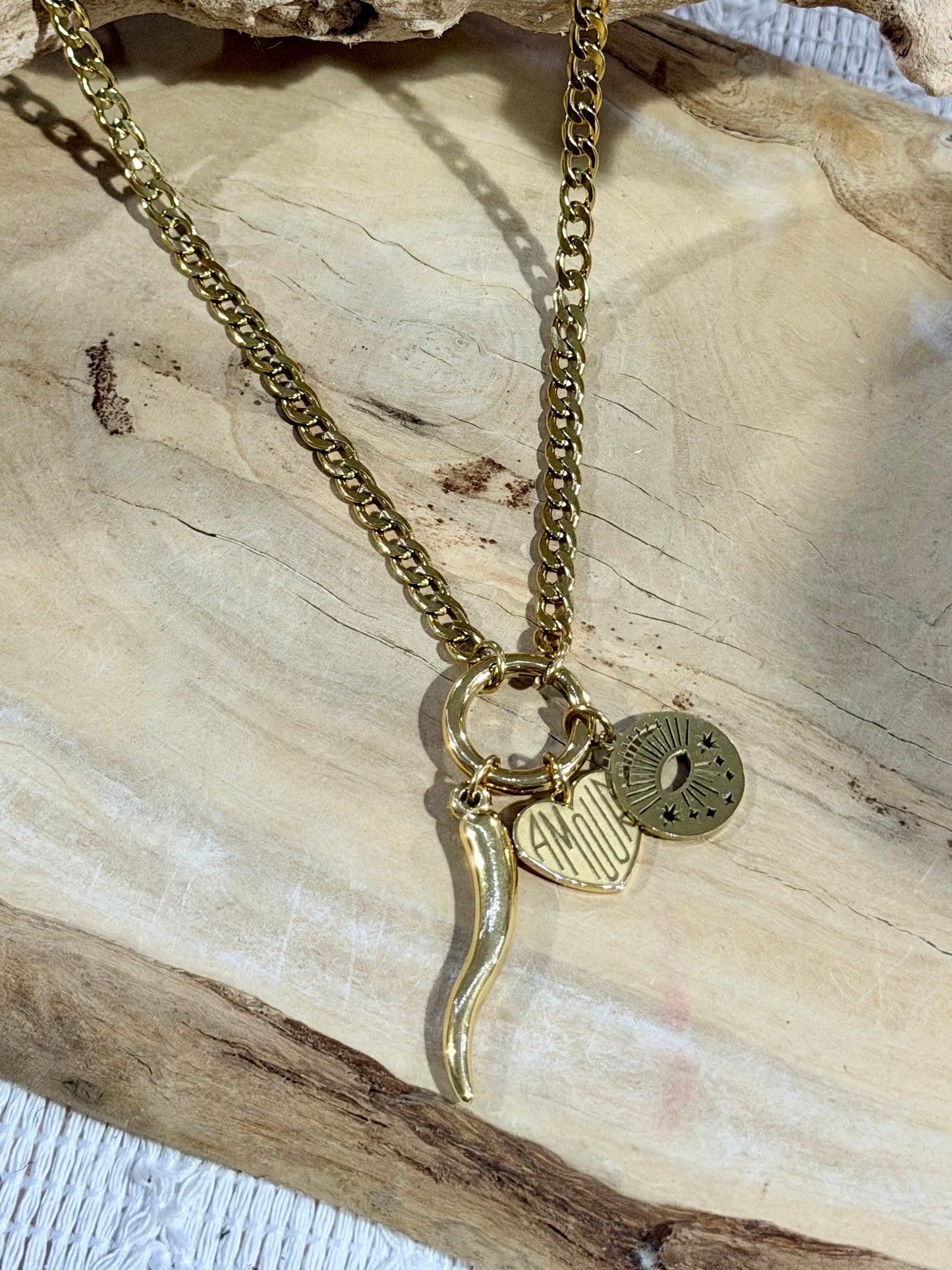 Gold Amour Carabiner Charm Necklace