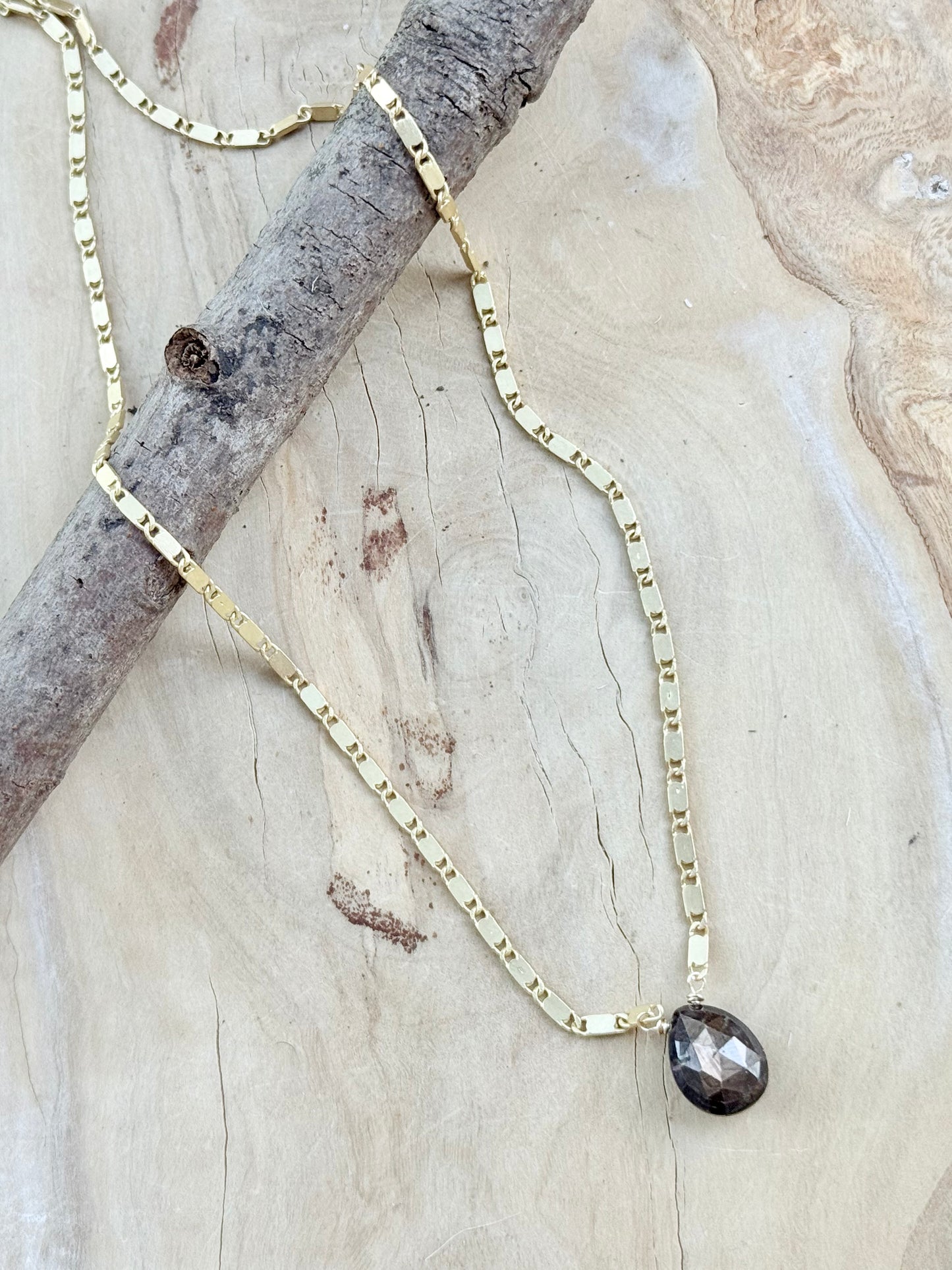 Chocolate Sapphire + Matte Gold Necklace