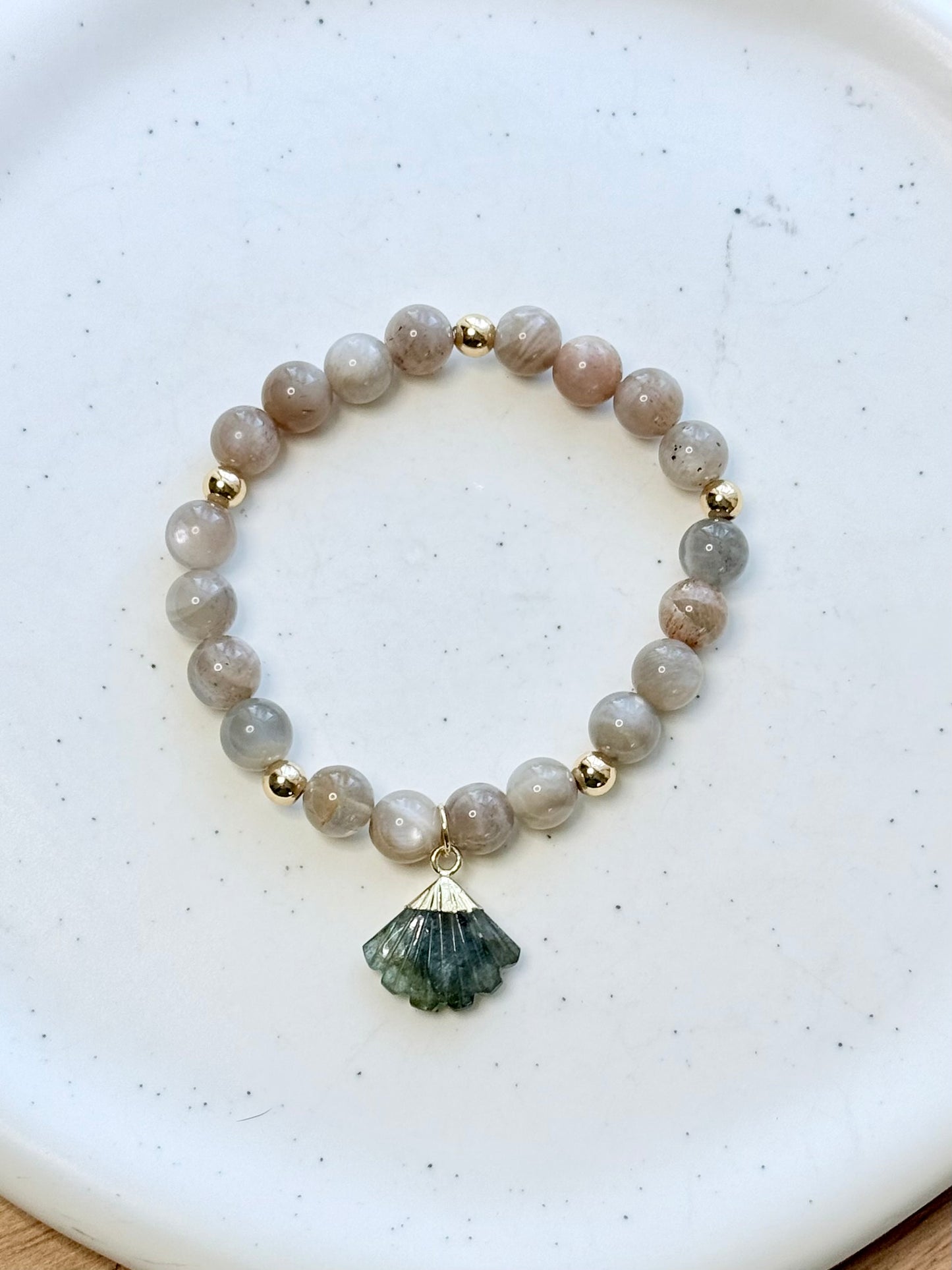 Gray Moonstone + Labradorite Gemstone Pendant Bracelet