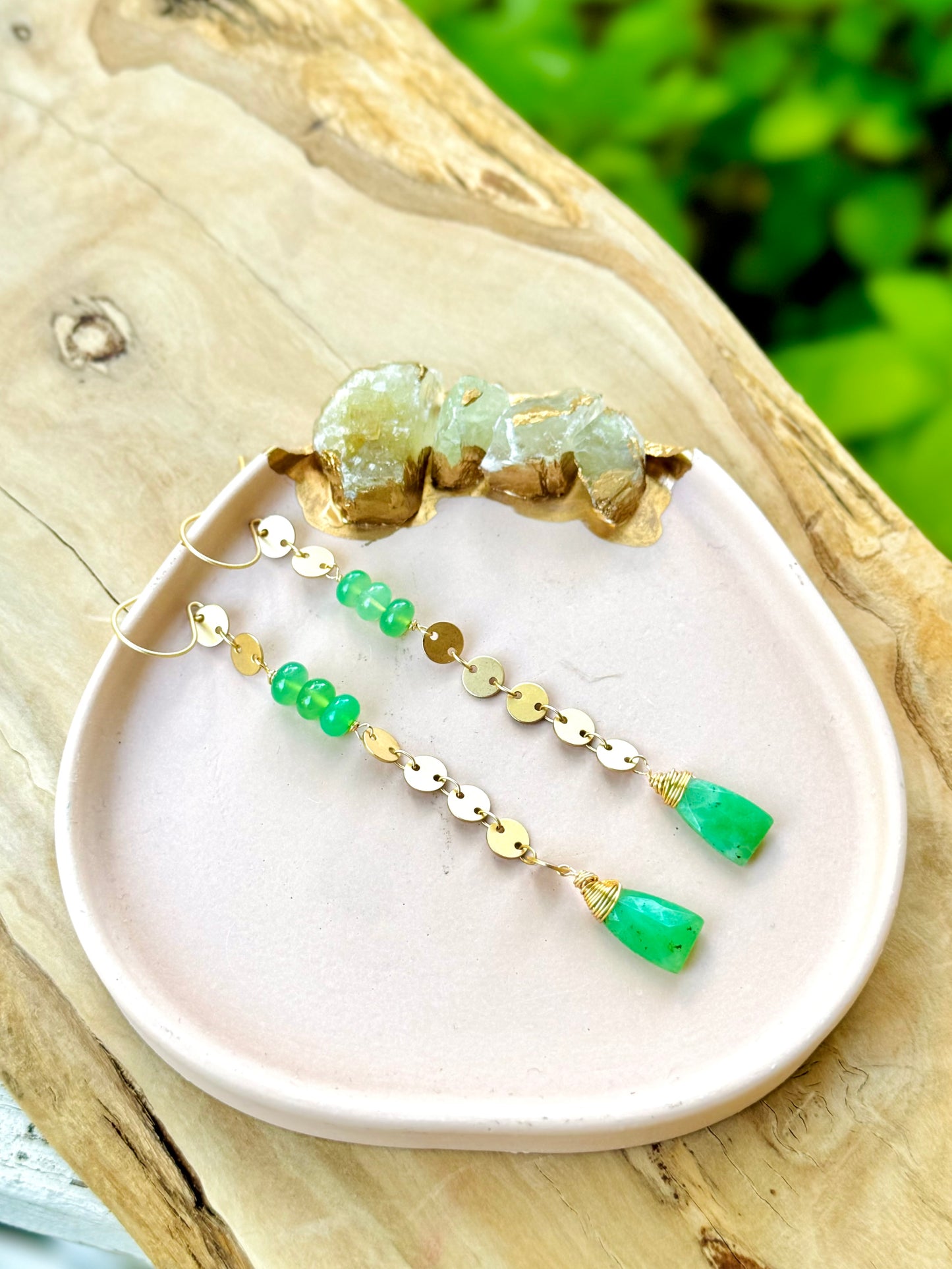 Chrysoprase + Matte Gold Drop Earrings