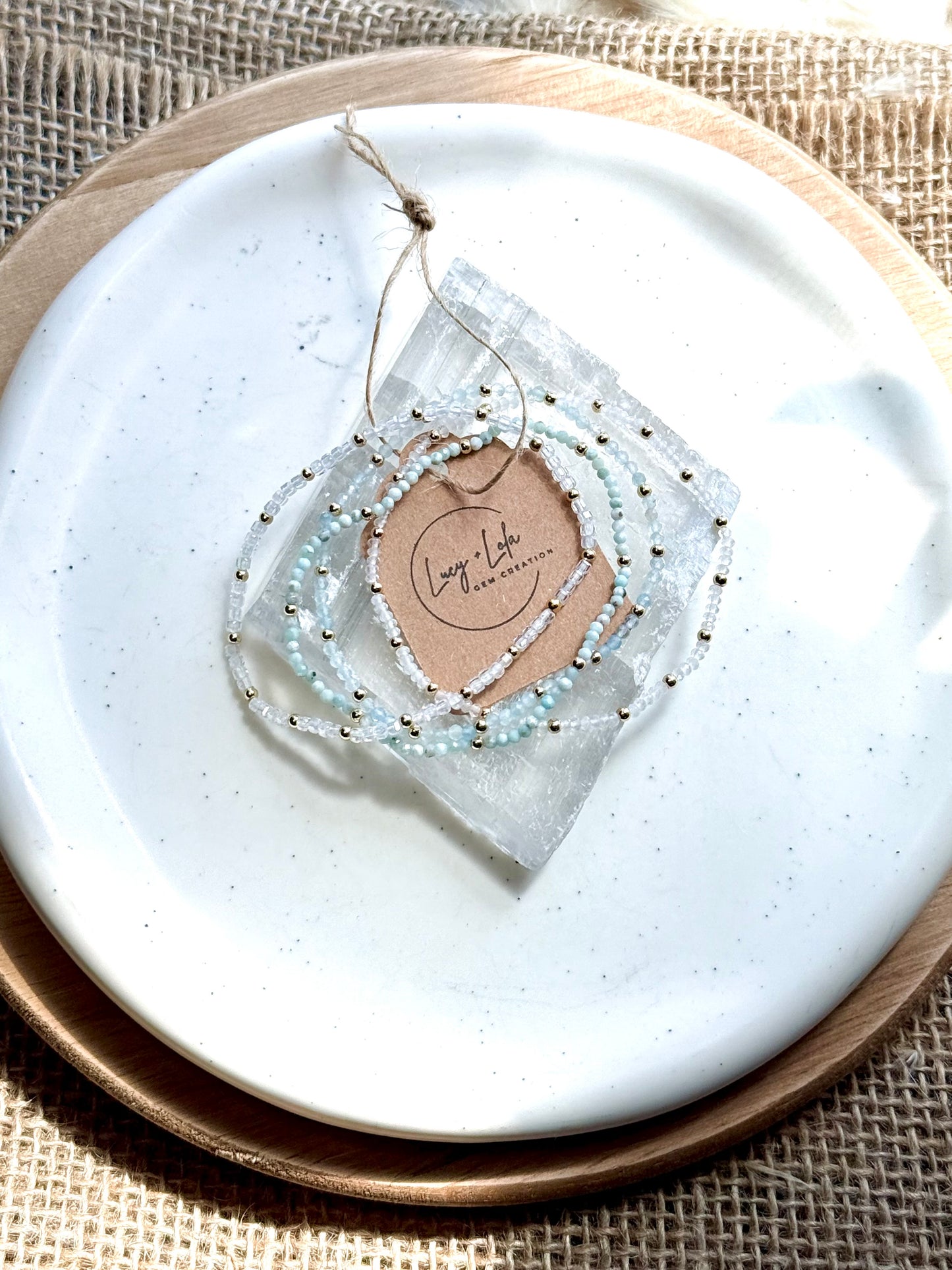 Larimar + Aquamarine Gold Stack (4-stack)