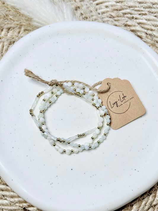 Green Moonstone + Cream in Gold Stack (3-stack)