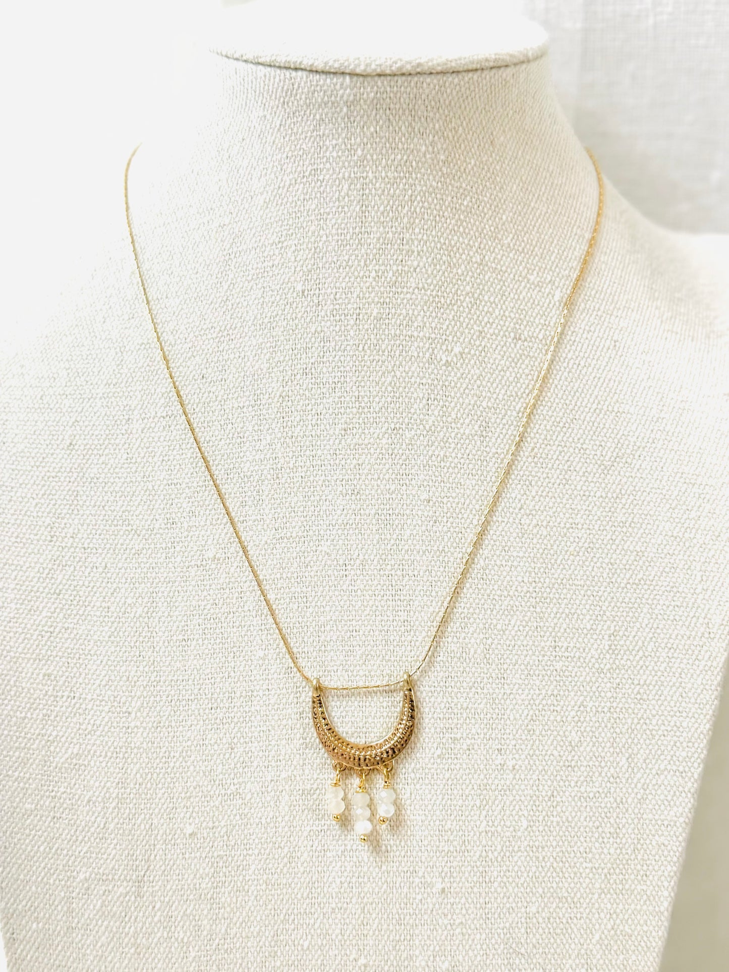 Moonstone + Ethiopian Opal Gold Half Moon Necklace