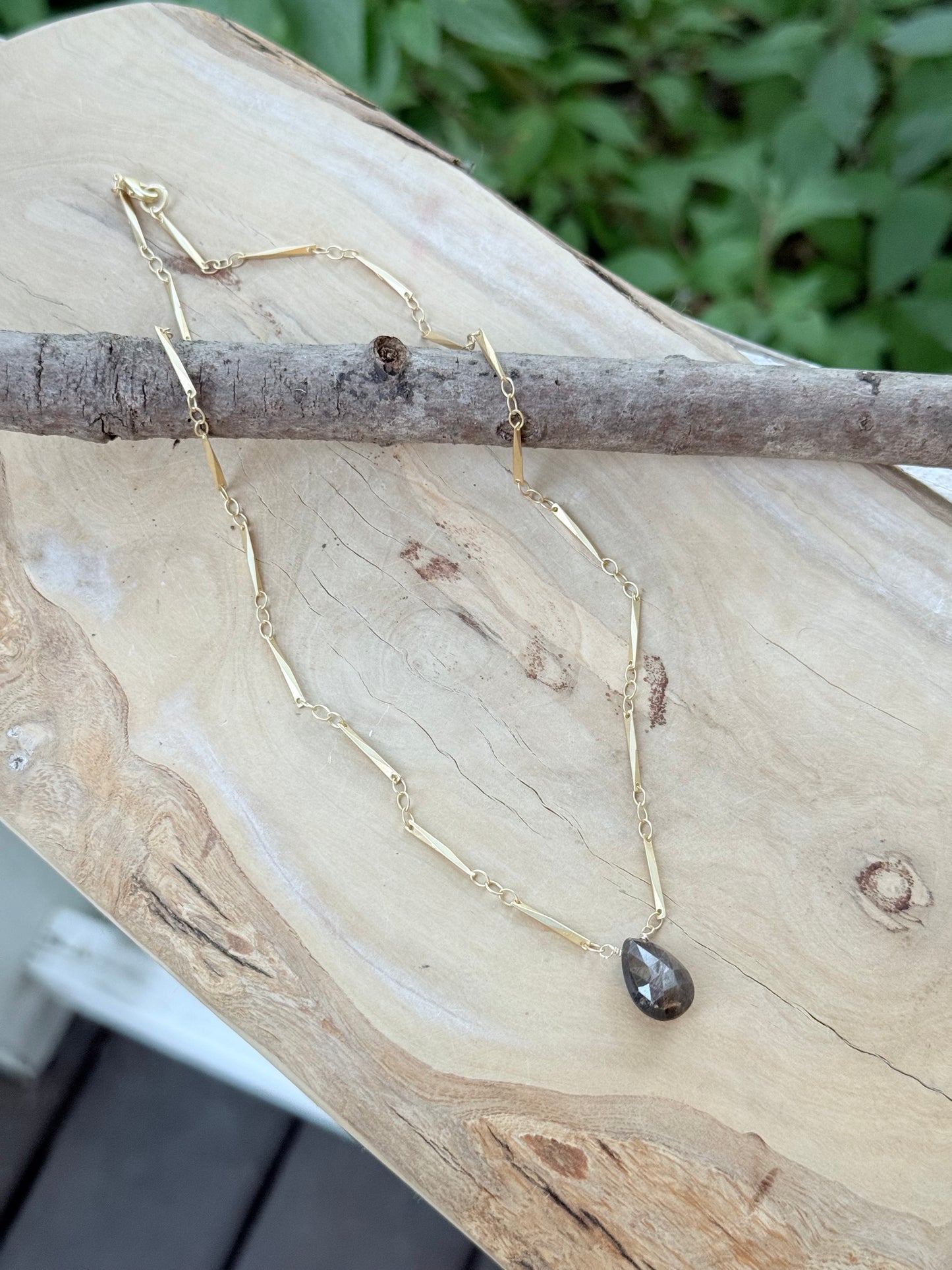 Chocolate Sapphire + Matte Gold Necklace