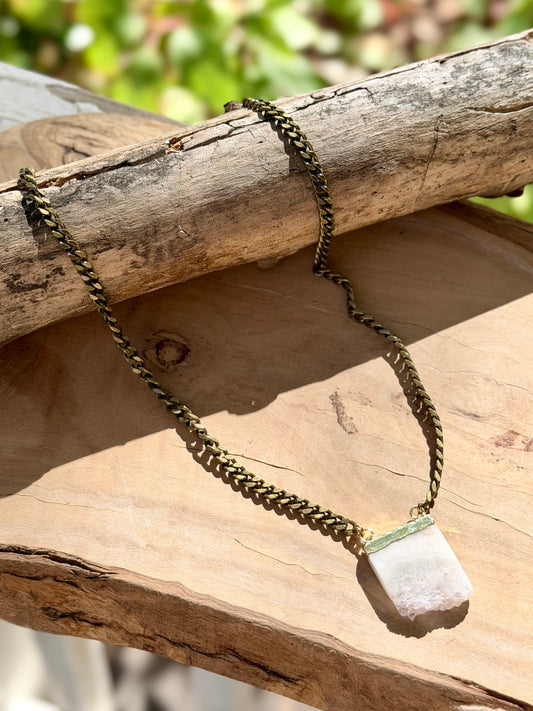 Amethyst Stalactite + Antique Brass Necklace