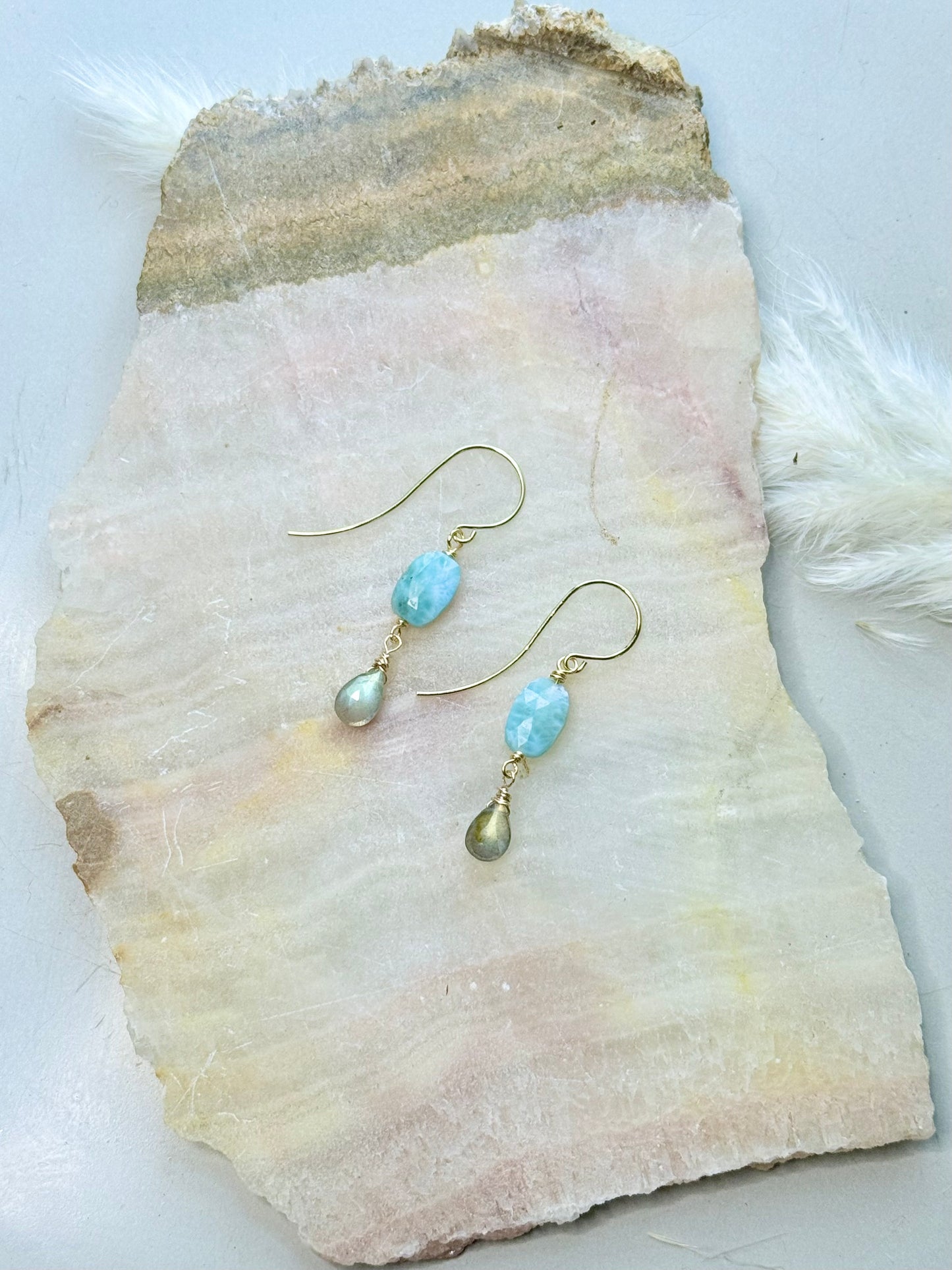 Larimar + Labradorite Matte Gold Earrings