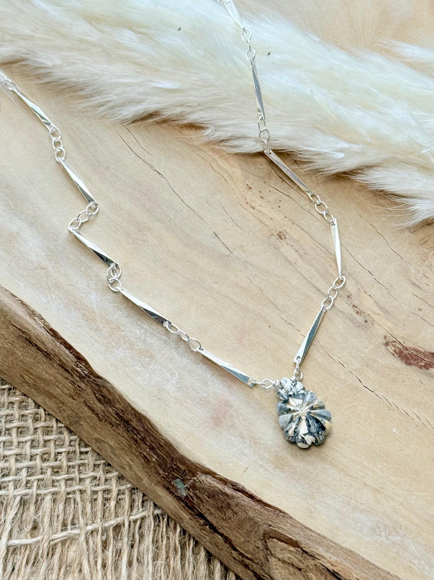 Hand-Carved Jasper + Silver Necklace