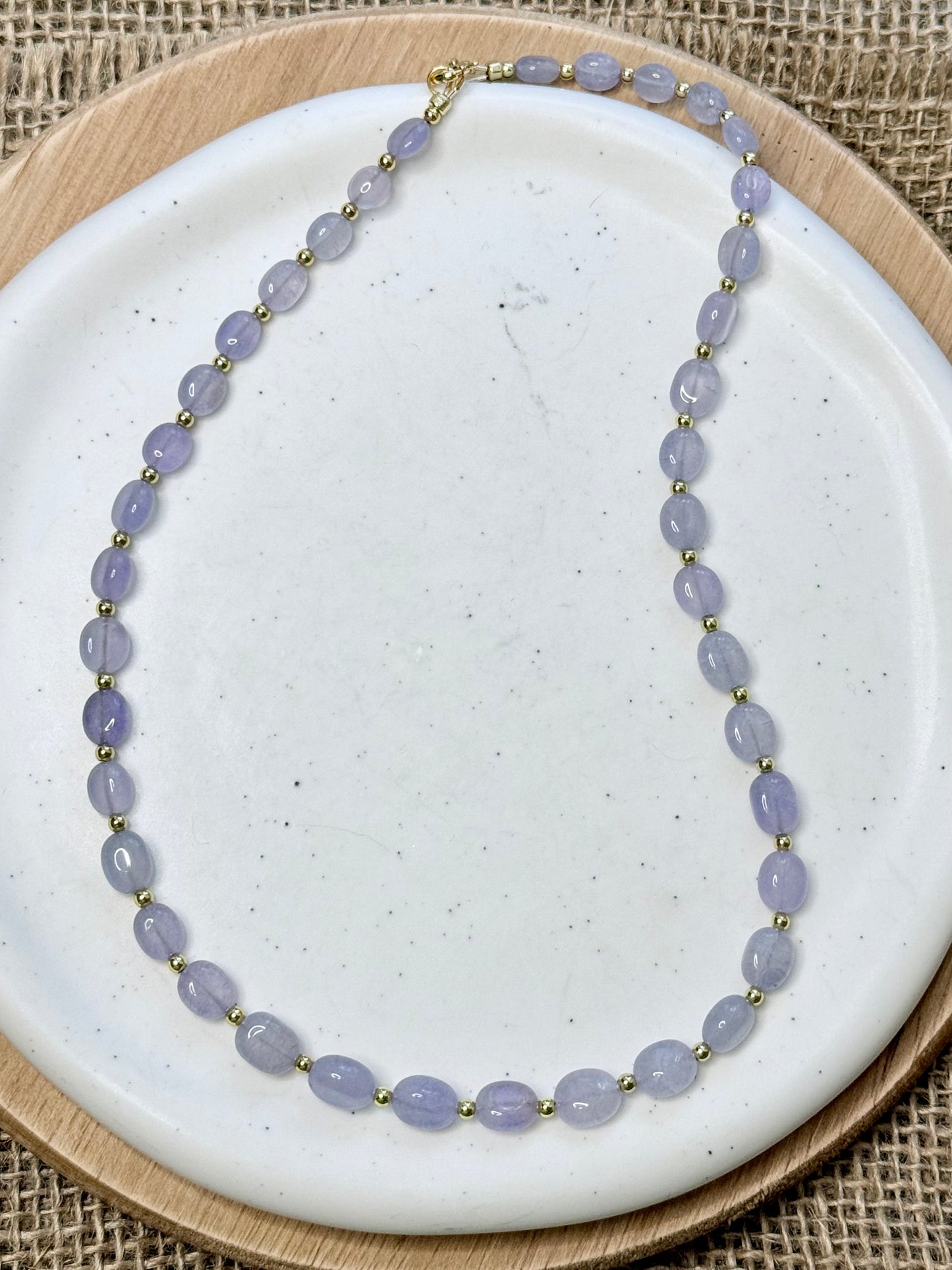 Lavender Quartz + Gold Beaded Necklace