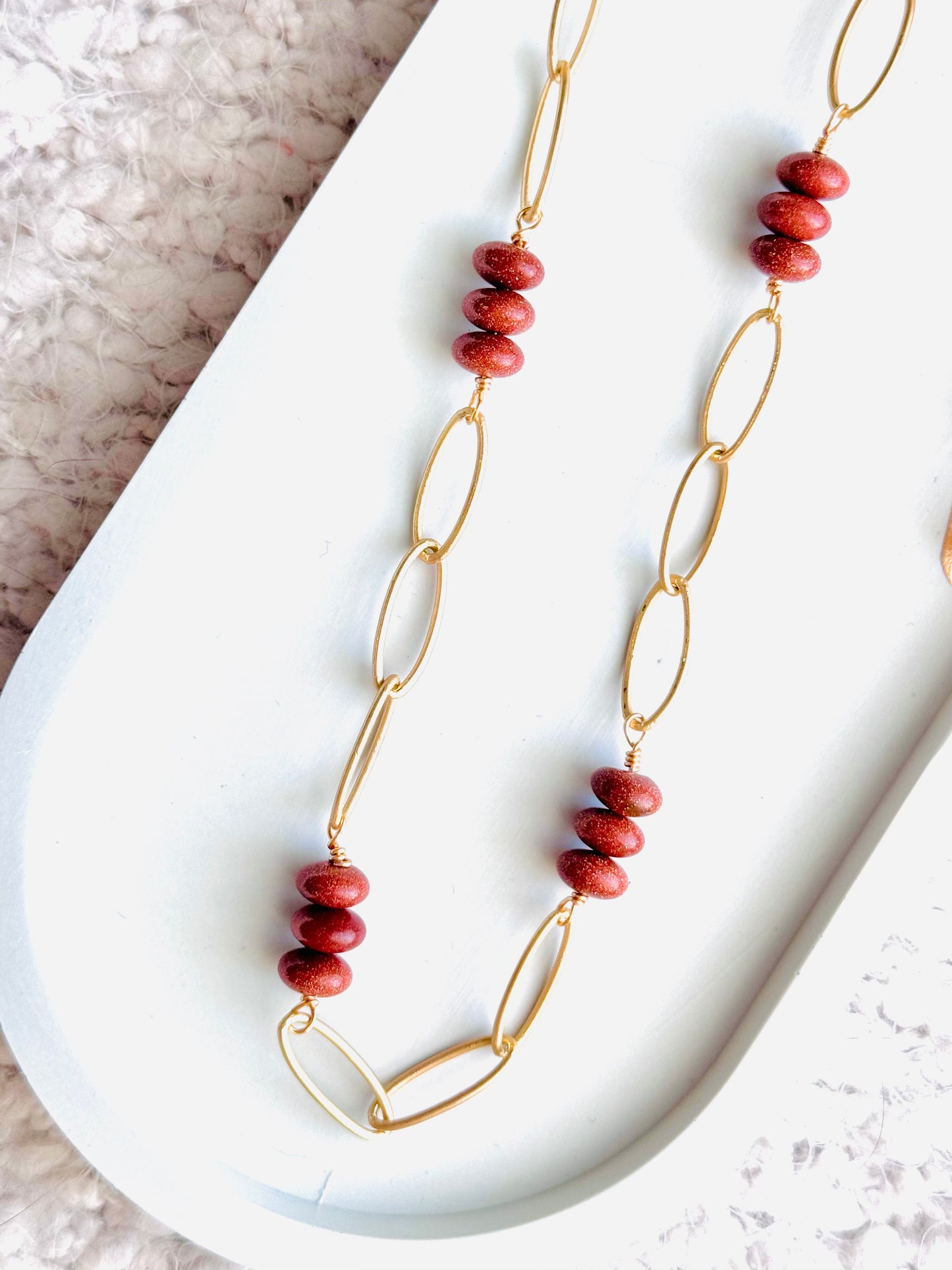 Goldstone + Matte Gold Chain Necklace