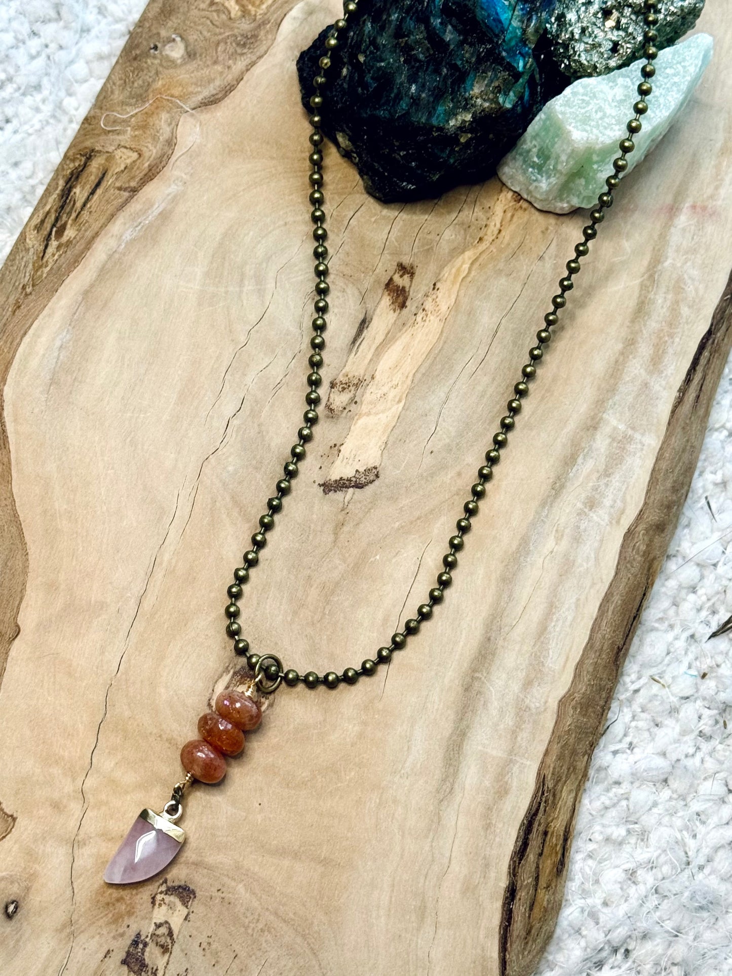 Sunstone + Rose Quartz Mixed Metal Boho Necklace