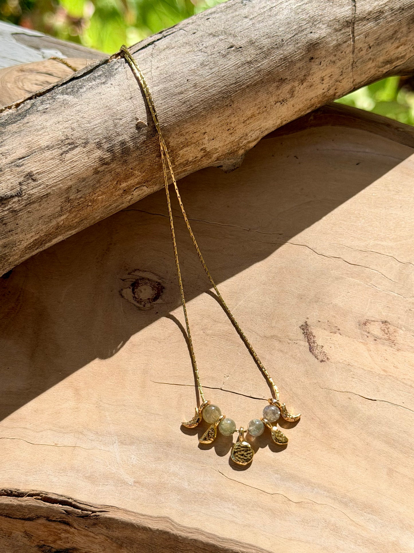 Golden Labradorite + Gold Moon Phases Necklace