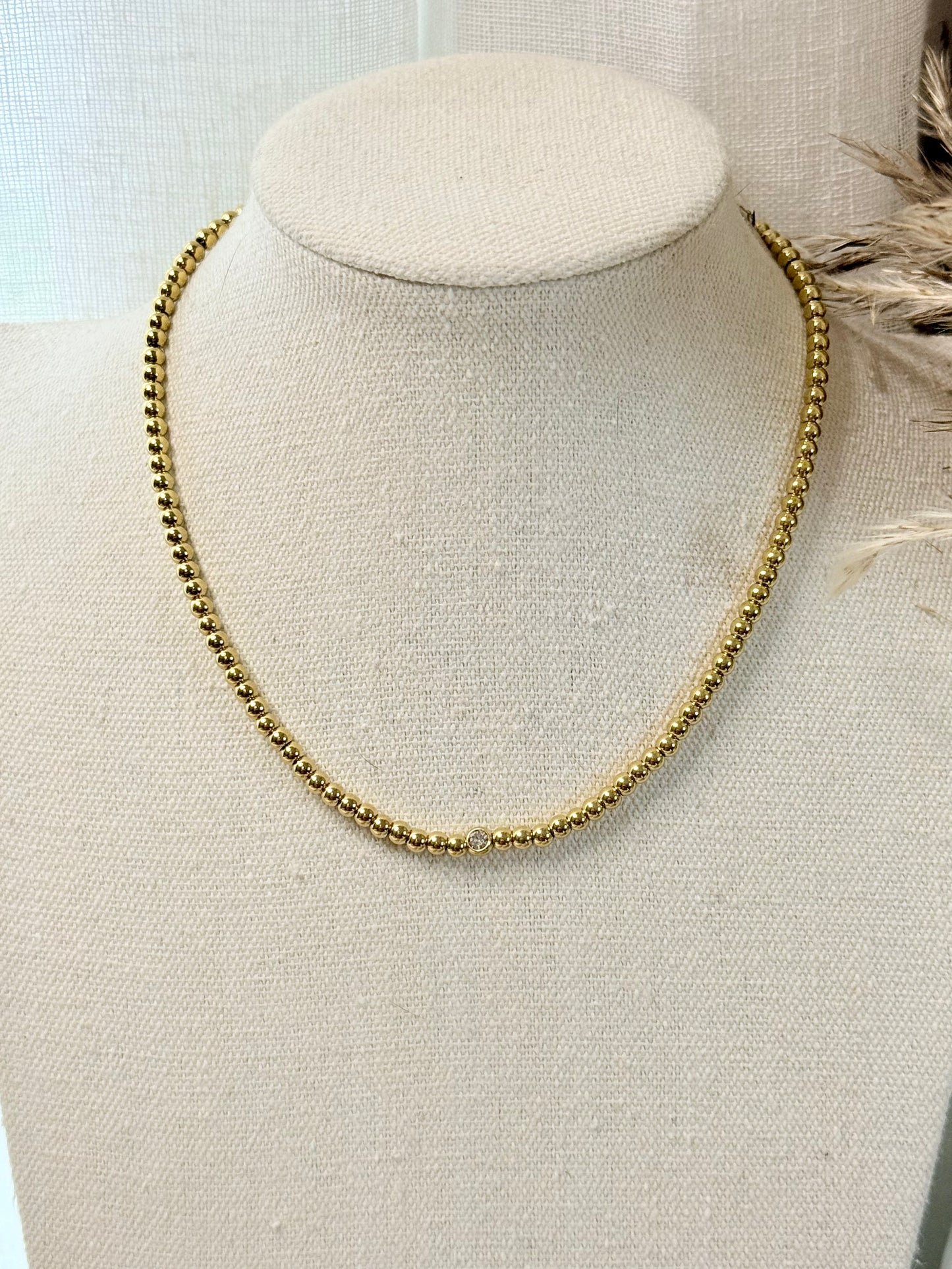 Zircon + Gold Beaded Necklace