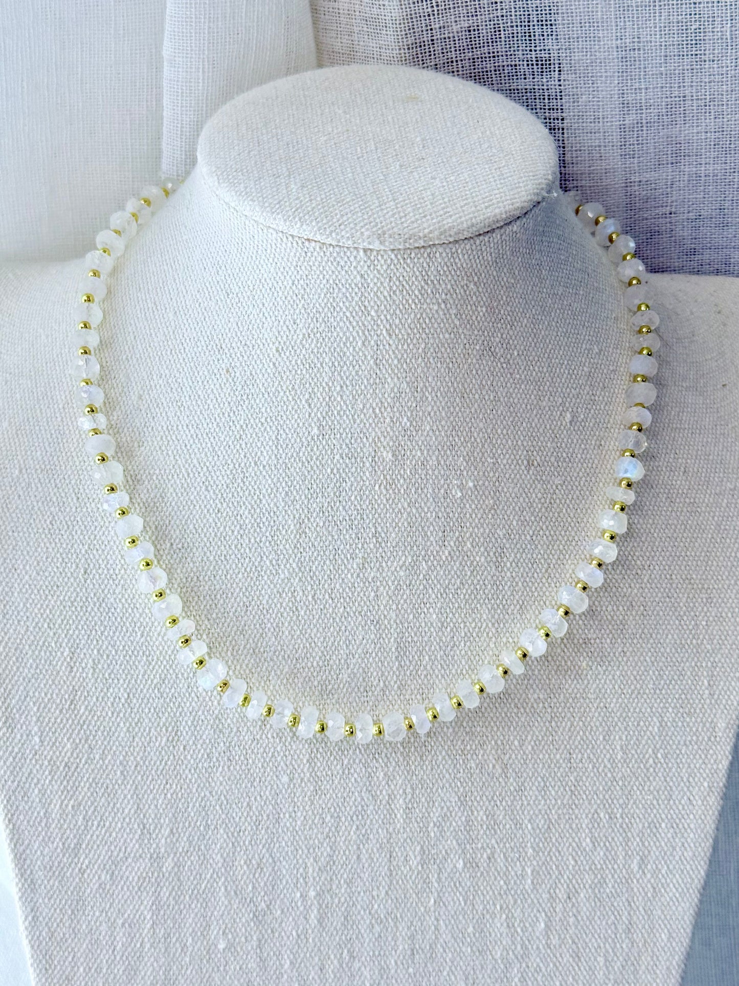 Luxe Rainbow Moonstone + Gold Beaded Necklace