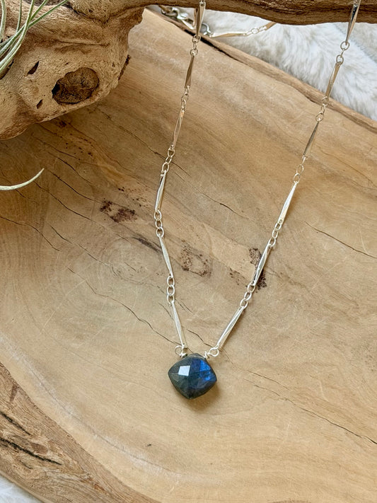 Labradorite Cushion + Silver Pendant Necklace
