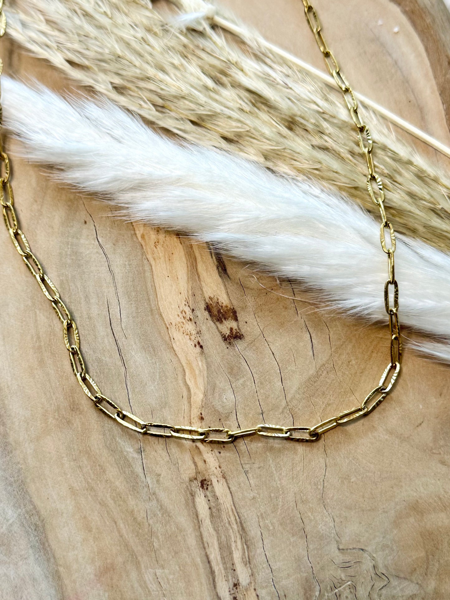 Waterproof Gold Textured Paperclip Necklace