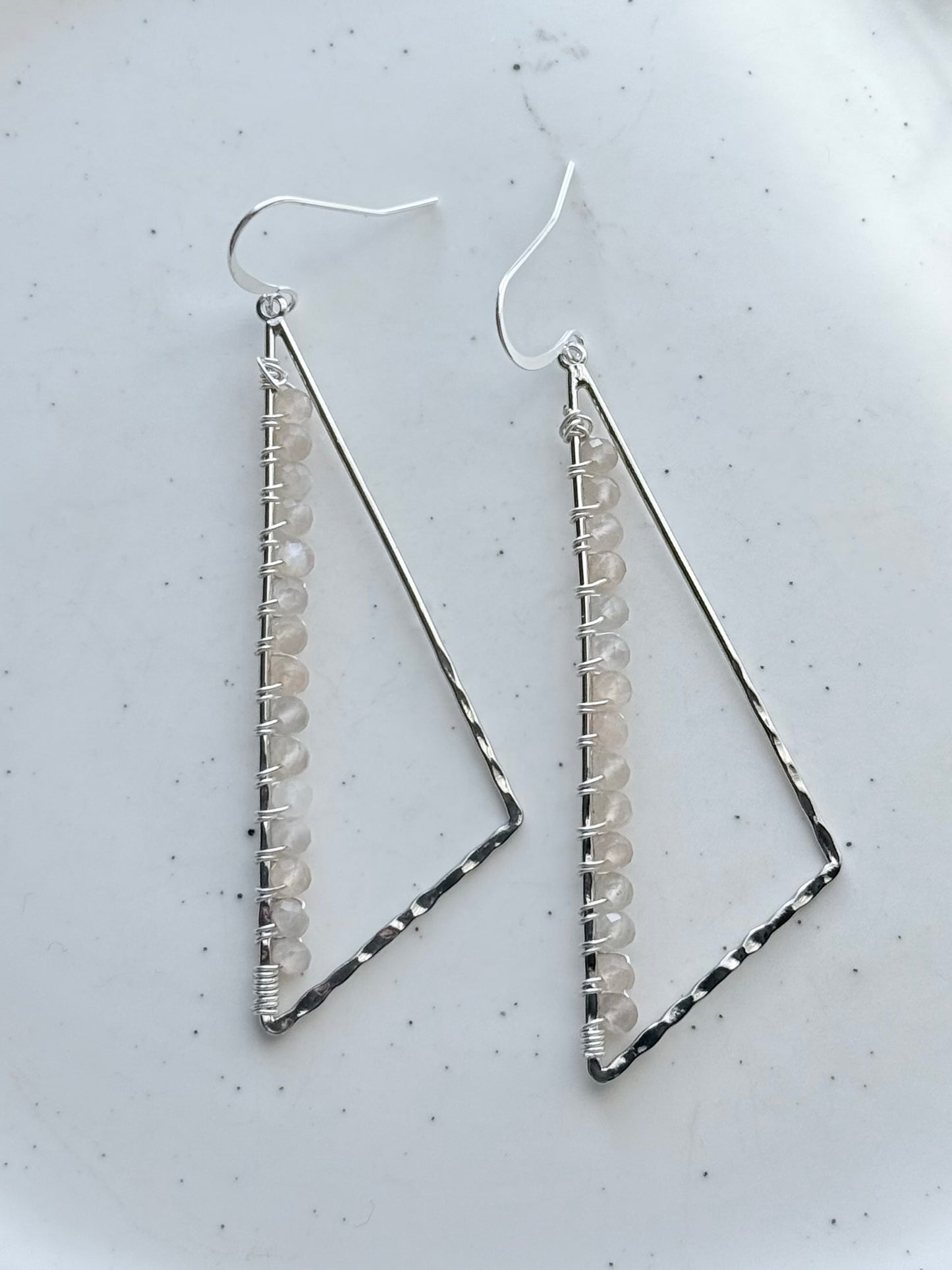 Silver Moonstone + Silver Large Triangle Earrings