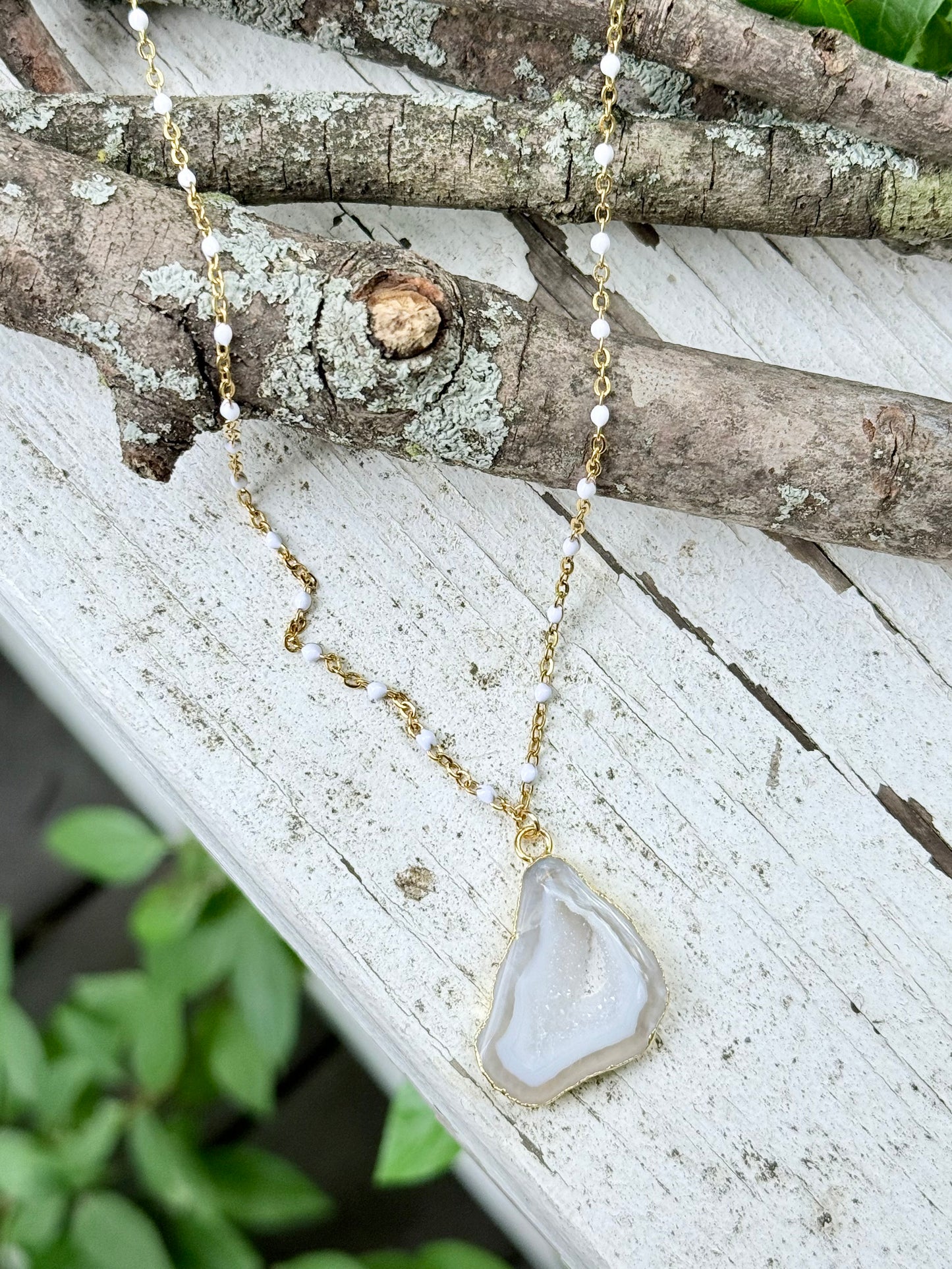 Agate Slice + Gold Stainless Steel Chain Necklace