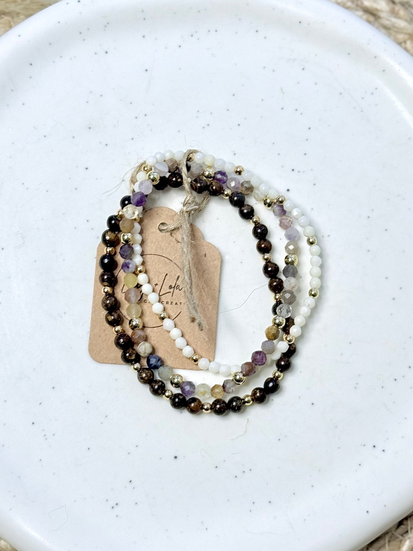 Purple Opal + Bronzite in Gold Stack (3-stack)