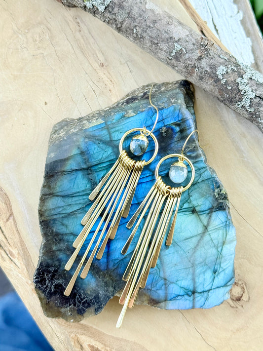 Labradorite + Gold Fringe Earrings
