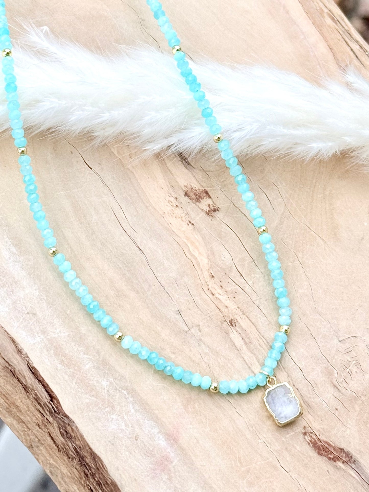 Amazonite + Rainbow Moonstone Pendant Necklace