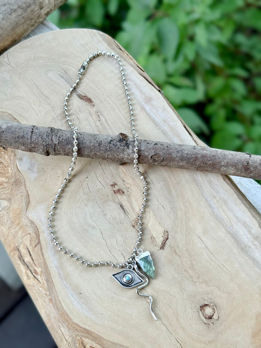 Labradorite + Silver Snake Necklace