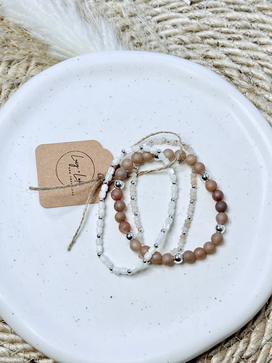 Druzy Agate + Moonstone in Silver Stack (3-stack)