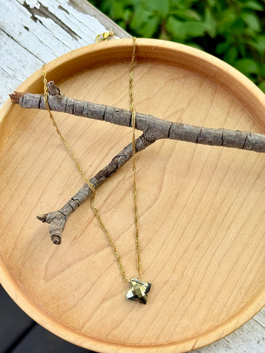Pyrite Flower + Gold Stainless Steel Necklace