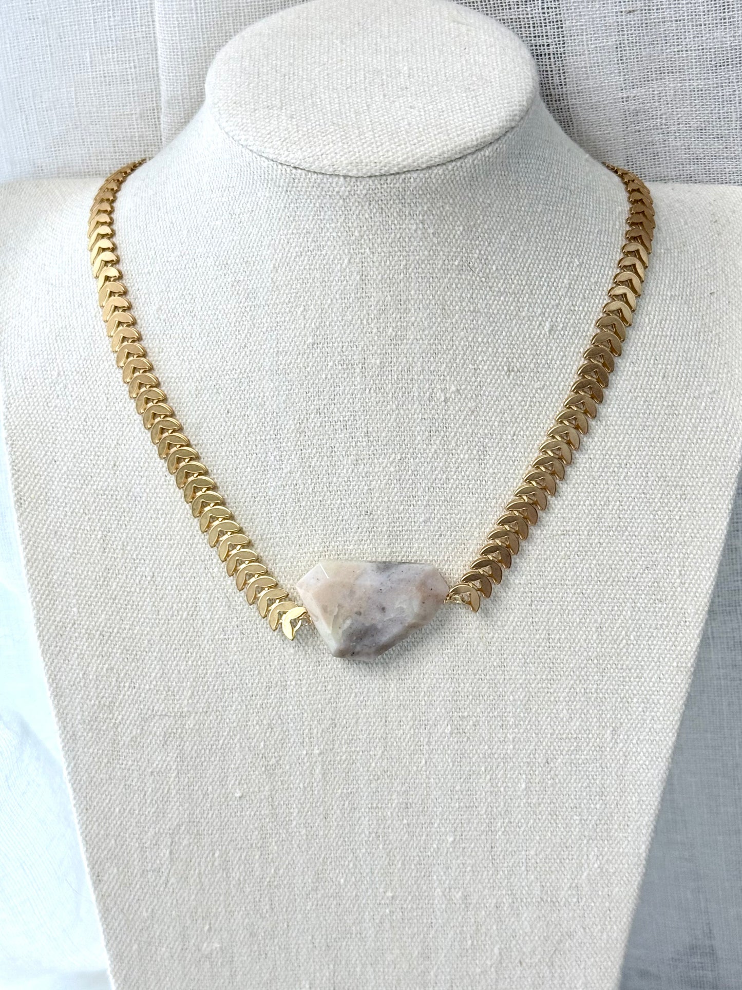 Peruvian Opal + Matte Gold Half-Moon Chain Necklace