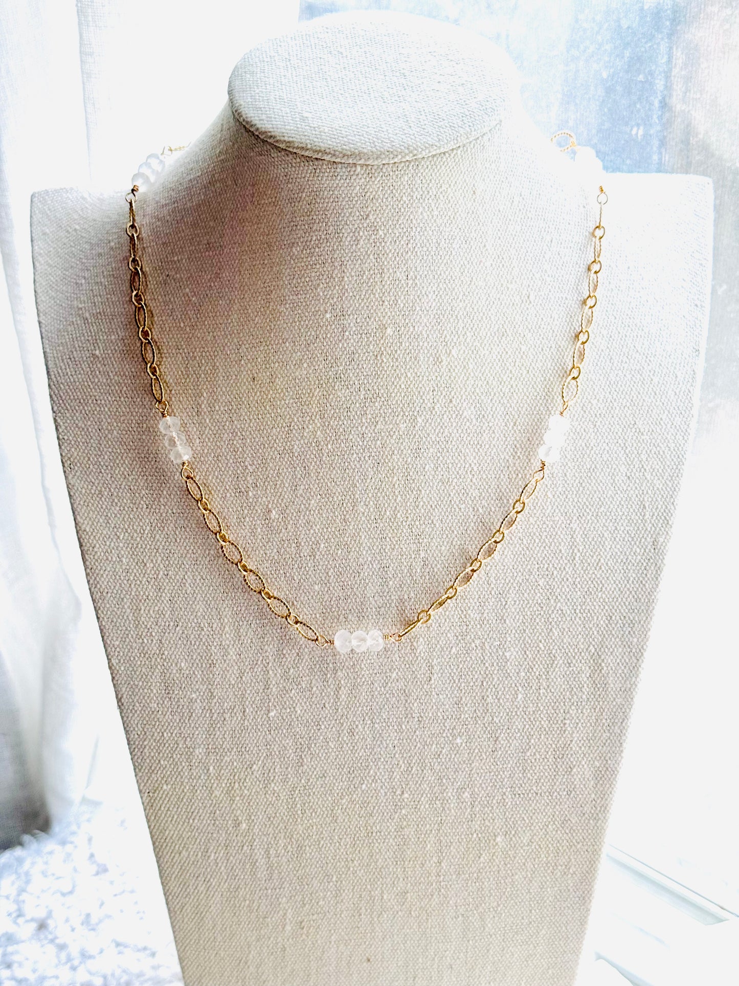 White Moonstone + Matte Gold Chain Necklace