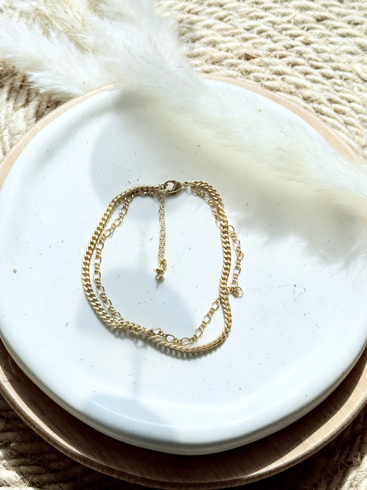 Matte Gold Duet Anklet (Twisted Figaro + Curb Chains)